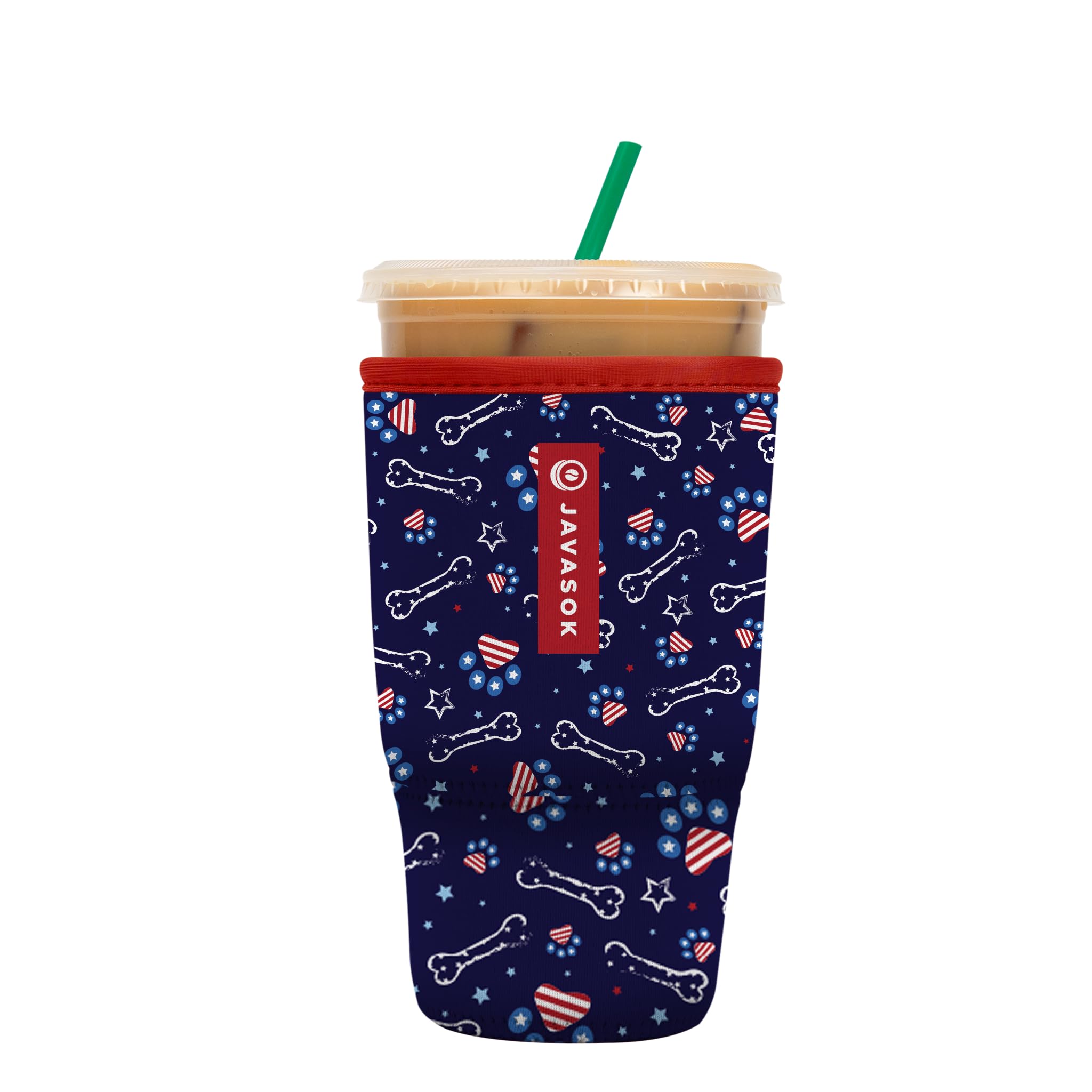Sok It JavaSok Iced Coffee & Cold Soda Insulated Neoprene Cup Sleeve (Patriotic Paws, Large: 30-32oz)