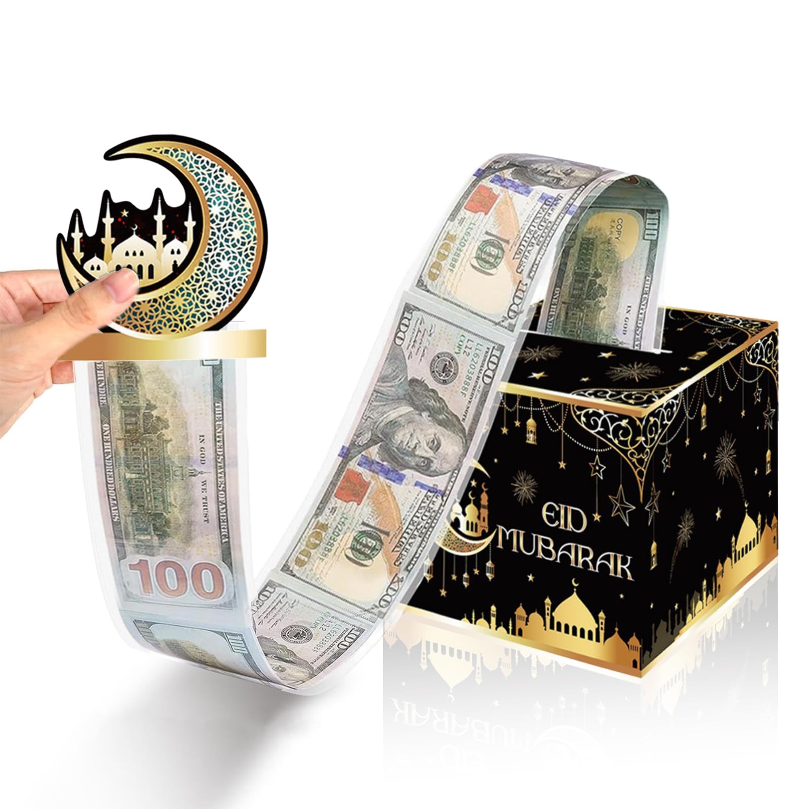 Eid Mubarak Money Box for Cash Gifts Funny Pull Cash from Money Case for Ramadan Surprise Novelty DIY Star Moon Lanterns Castles Cash Drawer for Islamic Muslim Al-Fitr Party Supplies