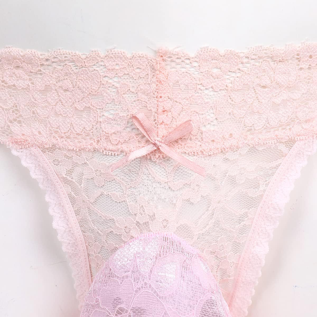 Men's Lace Frilly Sissy Thong Panties Sheer Mesh Bikini Briefs T-back G-string Underwear - Image 2