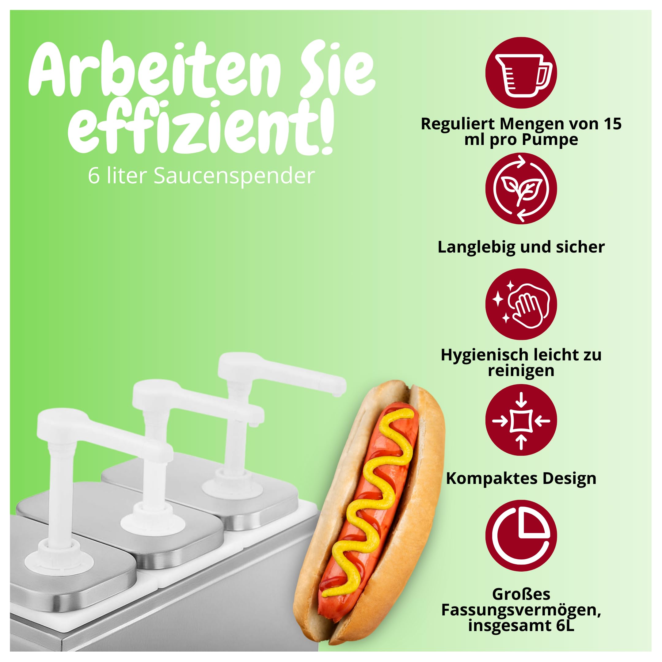 Silvermile Soßenspender - 3 x 2L - Soßenspender mit Pumpe - Saucenspender - Dressing Spender
