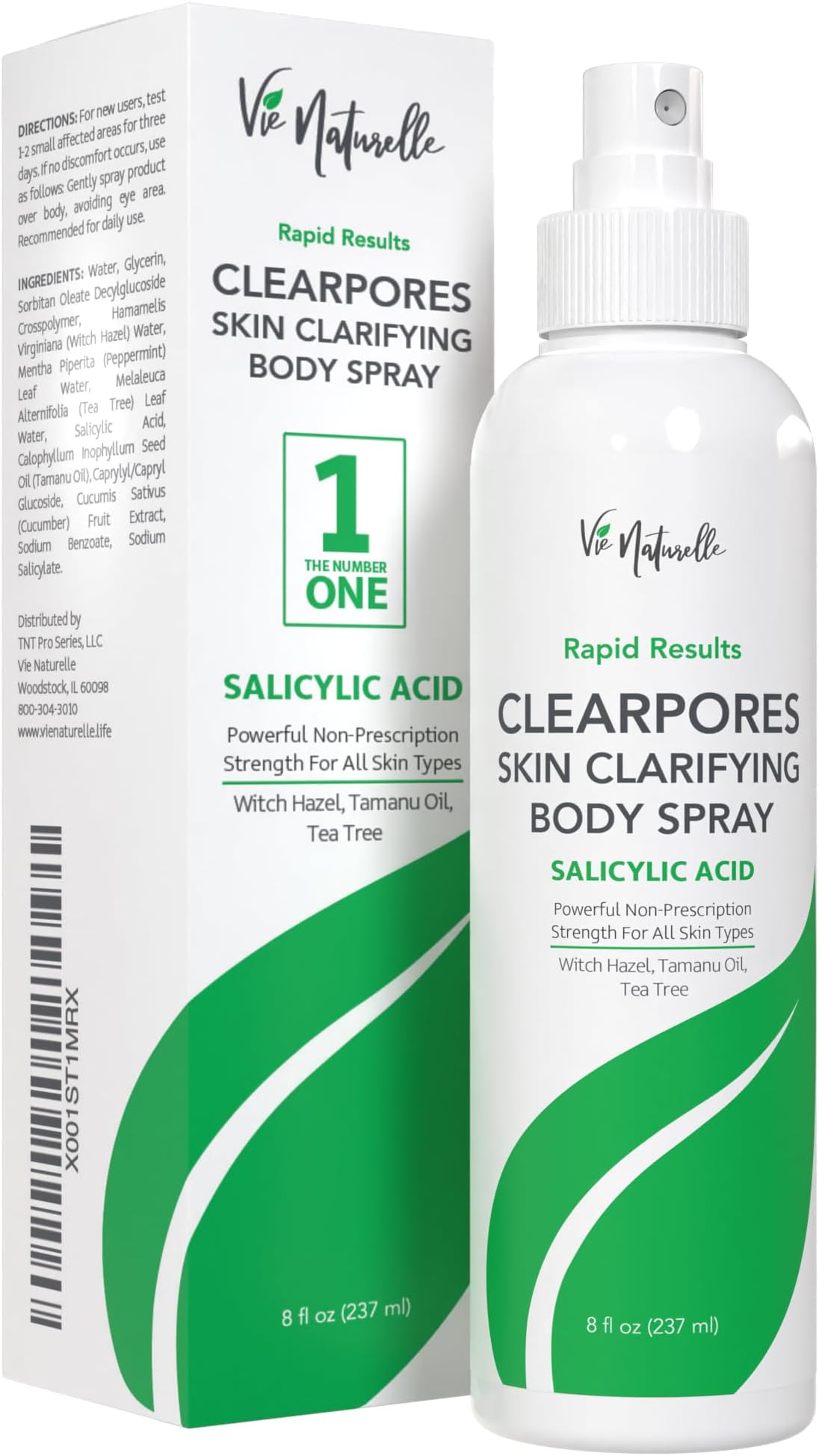 Vie Naturelle Body Acne Spray Treatment with Tea Tree Oil and Salicylic Acid for Men, Women, and Teens - Powerful Non-Prescription Strength Exfoliating Spray for All Skin Types - 2.5% Benzoyl Peroxide