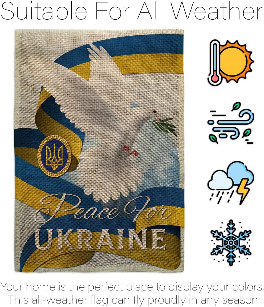 Ukraine Flag Peace for Ukraine Burlap House Flag Support Cause Stand with Ukrainian Decoration Banner Small Garden Yard Gift Double-Sided, Made in USA