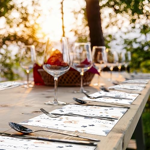 Miniatura 6 de Bayson Paquete de 50 manteles individuales desechables de papel de flores azules y beige, para primavera y verano, hojas florales, manteles