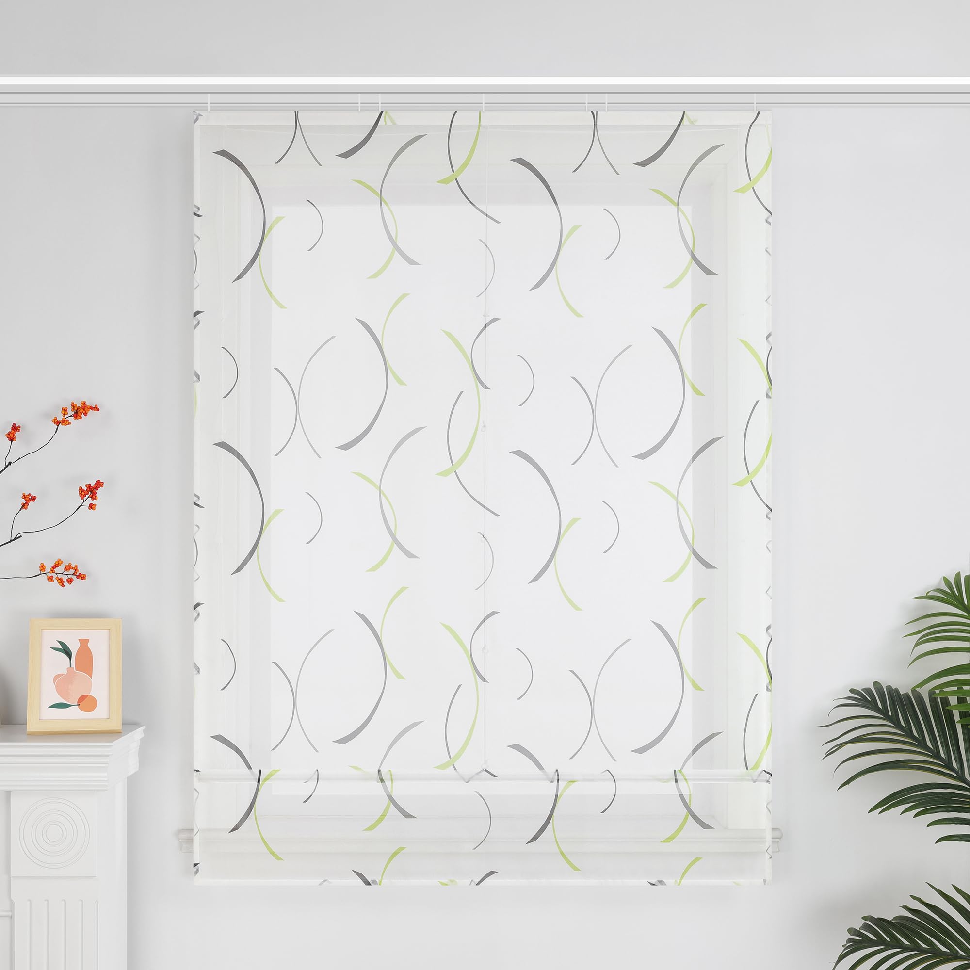 Joyswahl Raffrollo mit Klettband Lichtdurchlässig Raffgardinen Wohnzimmer Fenster Vorhänge raffrollos für Fenster mit Klettschiene Modern HxB 140 x 140 cm Grün 1 Stück