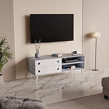 beAAtho Nexa Engineered Wood Entertainment Unit, Tv Cabinet, Set top Box/Tv Unit with Display Shelves & Cabinet Storage for Bedroom & Living Room (Ashen White)
