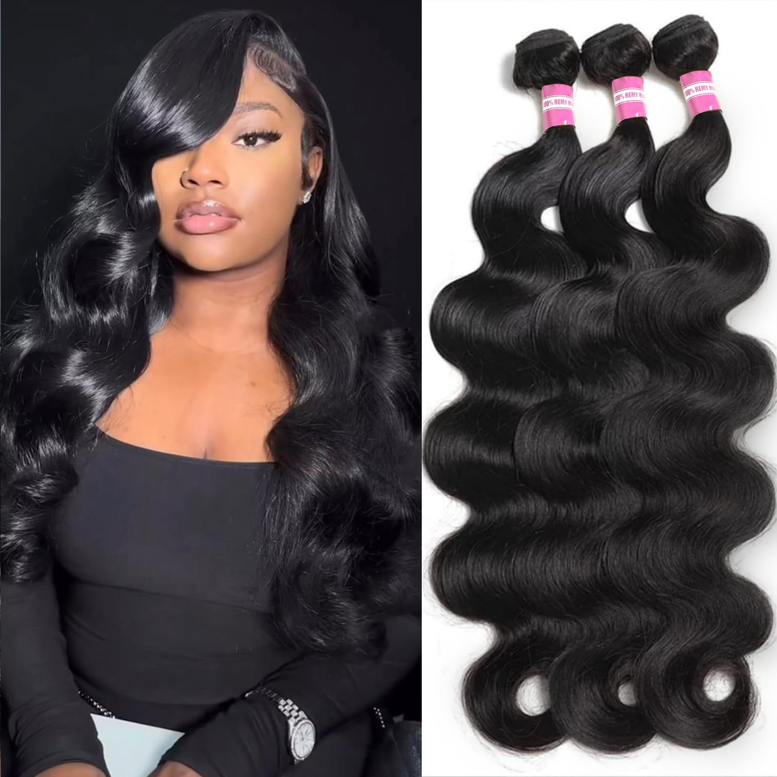 DMKEEP 12A Human Hair Bundles 24 26 28 Inch Body Wave 3 Bundles Human Hair 100% Unprocessed Brazilian Raw Virgin Hair Quick Weave Human Hair