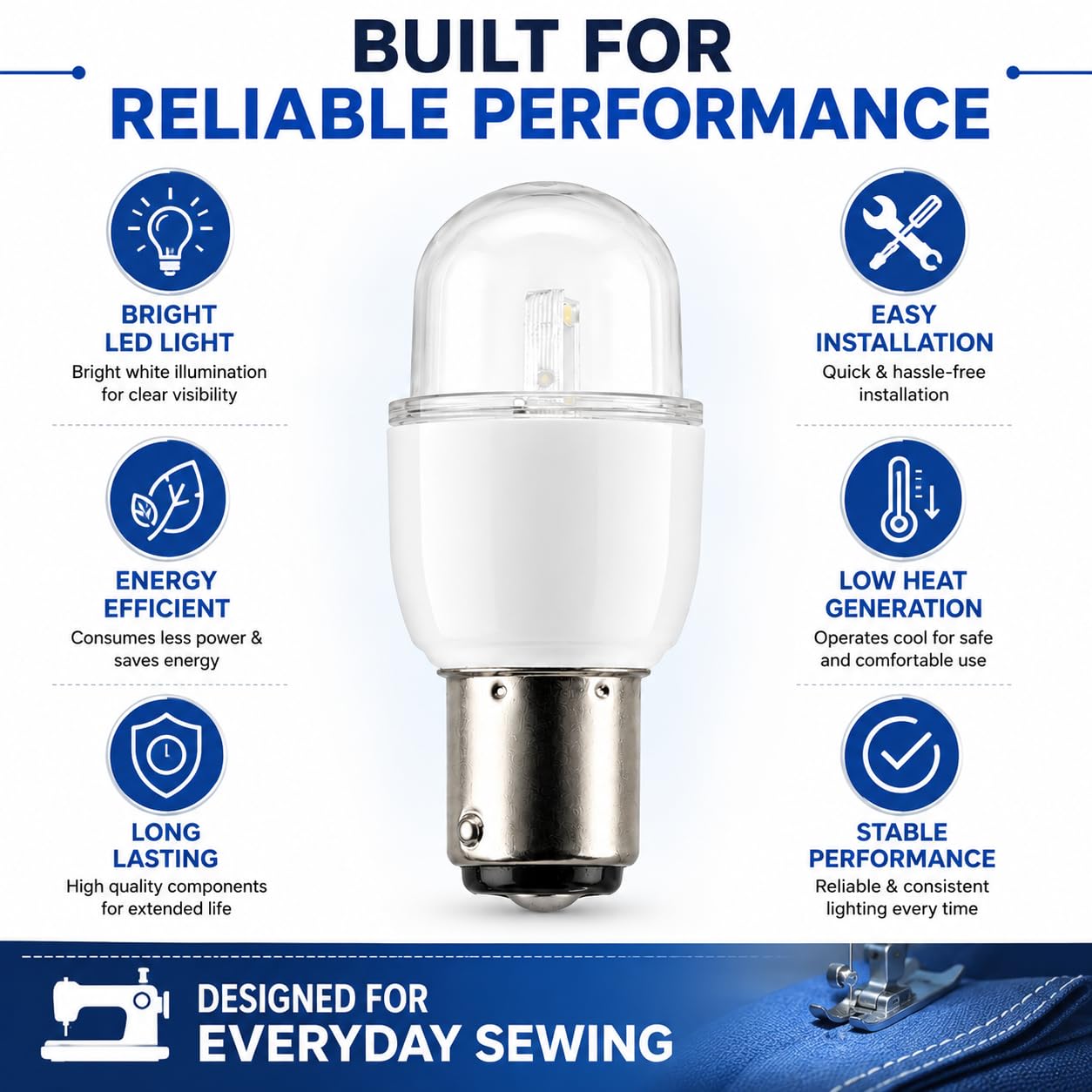 ZENITH Plastic LED Bulb Compatible for Usha Janome Sewing Machines | Pin Type Sewing Machine Light White LED Illumination Easy Installation Sewing Machine Accessory. — Amazon image 5