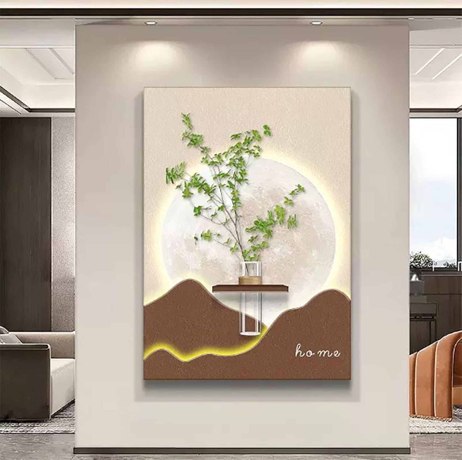 Luminous 3D Wall Sculpture, Simulated Green Plant Decoration Painting, Plug-in Power Supply 3D Wall Mural, Sandstone Decor Wall Art Painting for Bedroom, Living Room(C,47.2 * 31.5in)