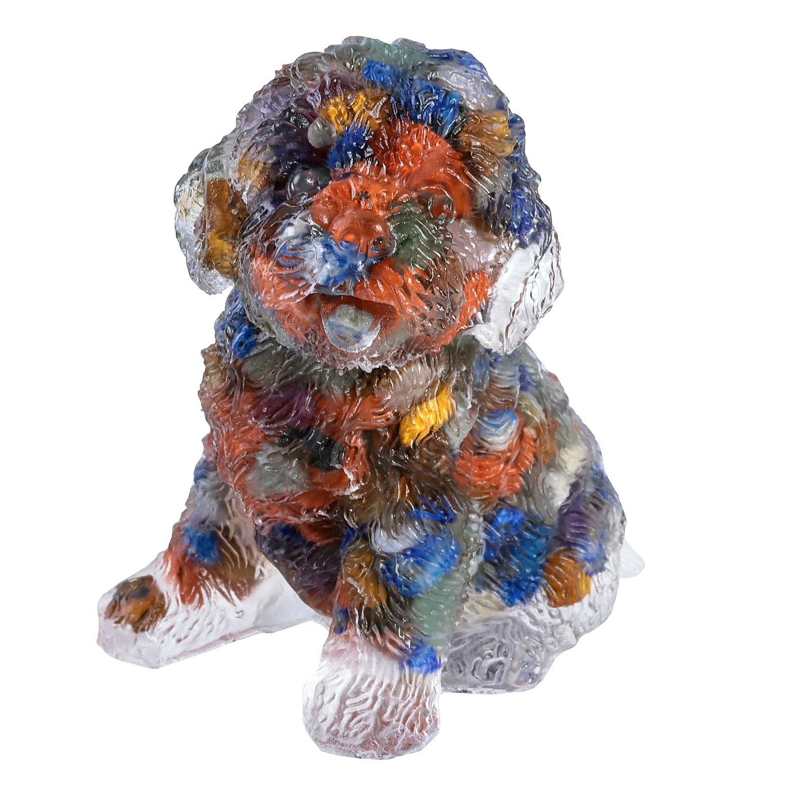 KYEYGWO Resin Poodle Crystal Figurine, Hand Carved Puppy Dog Animal Stone Statue for Home Office Tabletop Multi Crystal Stones
