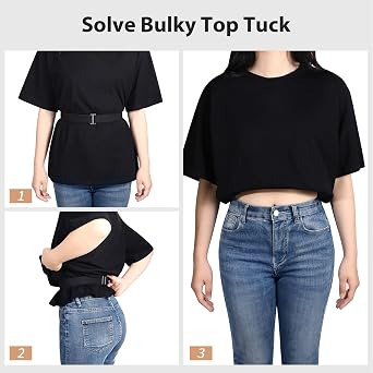 JASGOOD Crop Top Tuck Waist Band for T-Shirts Adjustable Sweater Tuck Band Belt Elastic Belts for Women 2 Pack