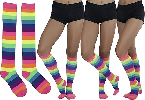 Miniatura 3 de ToBeInStyle Paquete de 6 calcetines largos y altos de acrílico multicolor a rayas arcoíris