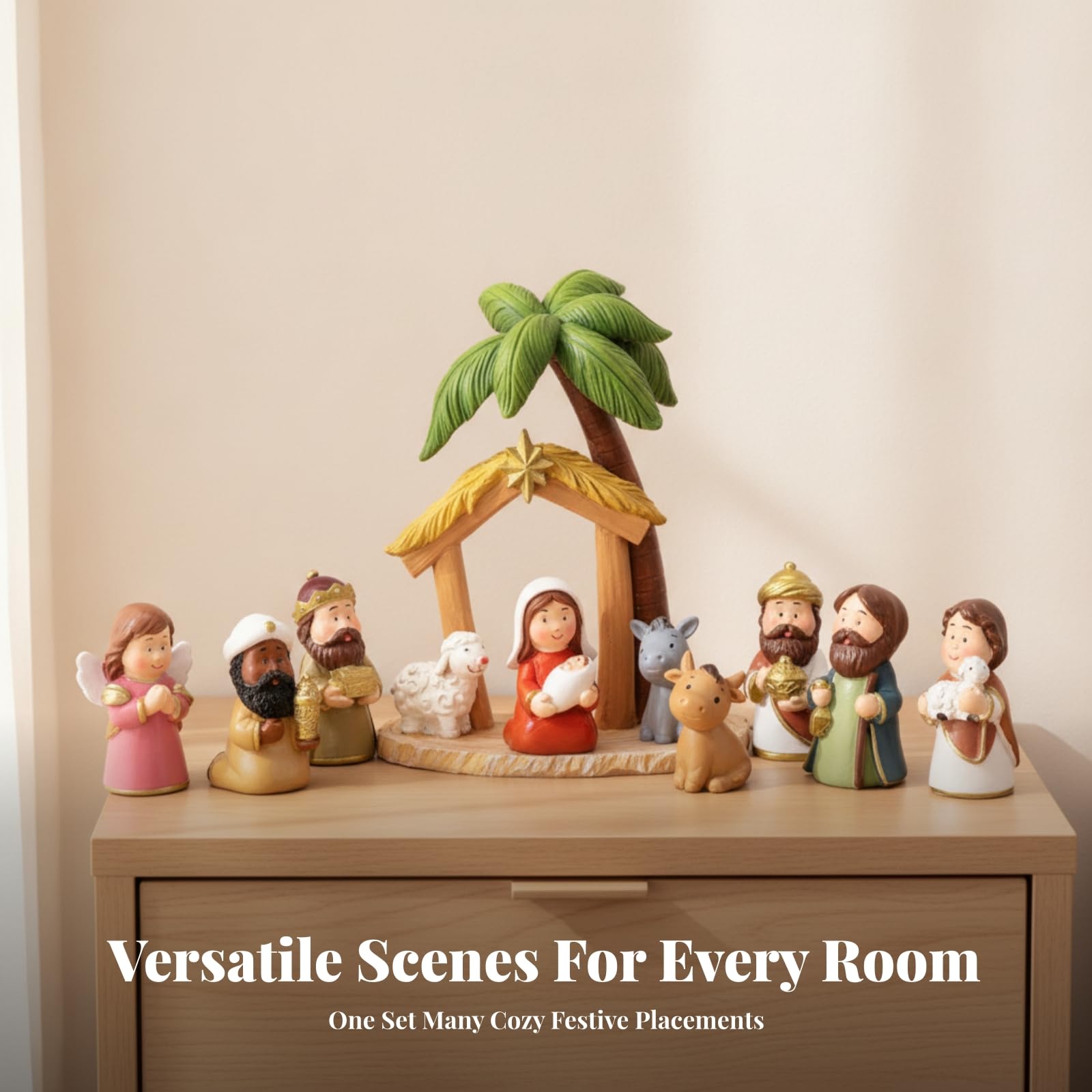 Ronyme 10 Pièces Crèche en Résine Compacte | Finition Peinte à la Main, Figurines, Figurine, Familles
