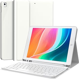 CHESONA Keyboard Case for iPad 9th Generation 2021 10.2 Inch, Detachable Wireless with Pencil Holder Stand Folio Keyboard Cover for New iPad 9th Gen/8th Gen/7th Gen 10.2", White