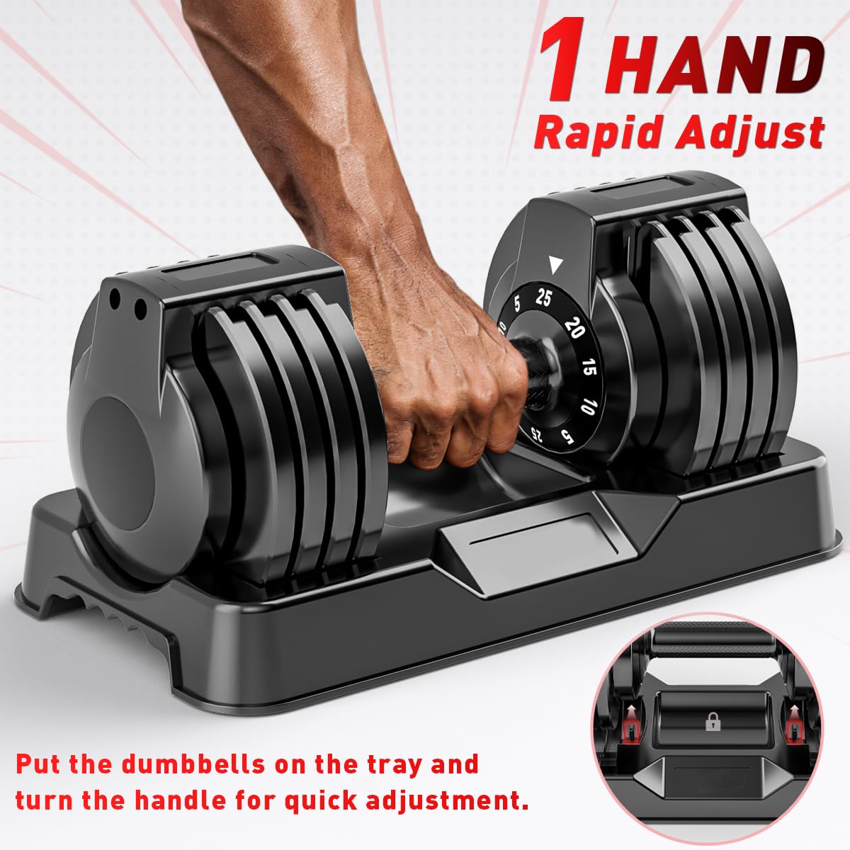 Adjustable Dumbbell Set of 2, 50/100 Free Weights Dumbbell Set | 5-in-1 Dumbbell Set, Quick-Lock Hand Weights, 25lbs/50lbs Pair, Anti-Slip Texture Handle, Home Gym for Men and Women