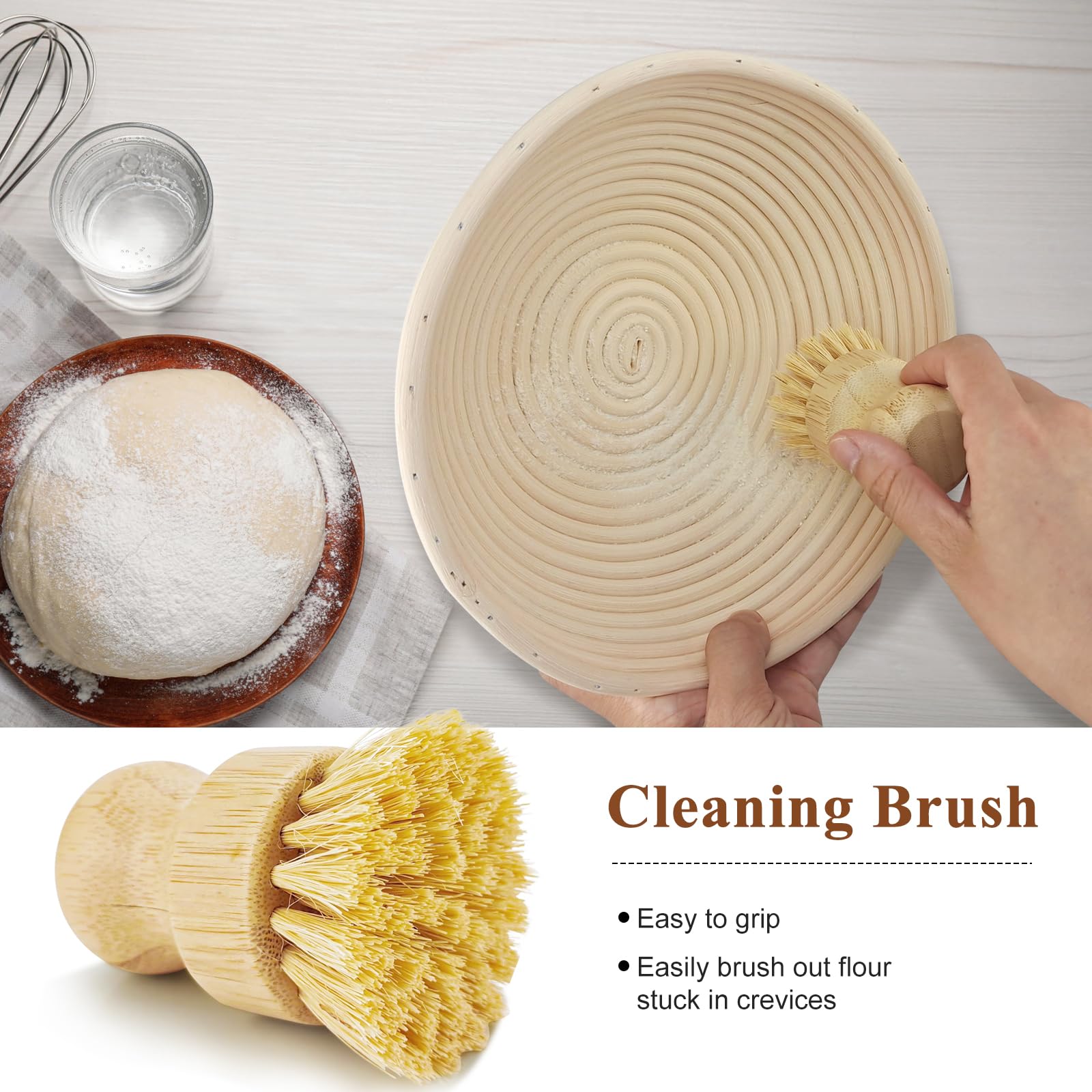Fournitures pour la Fabrication du Pain au Levain: Banneton Rond 23cm et Ovale 25cm avec Doublure+Lame à Pain+Racleur de Pâte, Set de Préparation de Pain Cadeau pour Boulanger