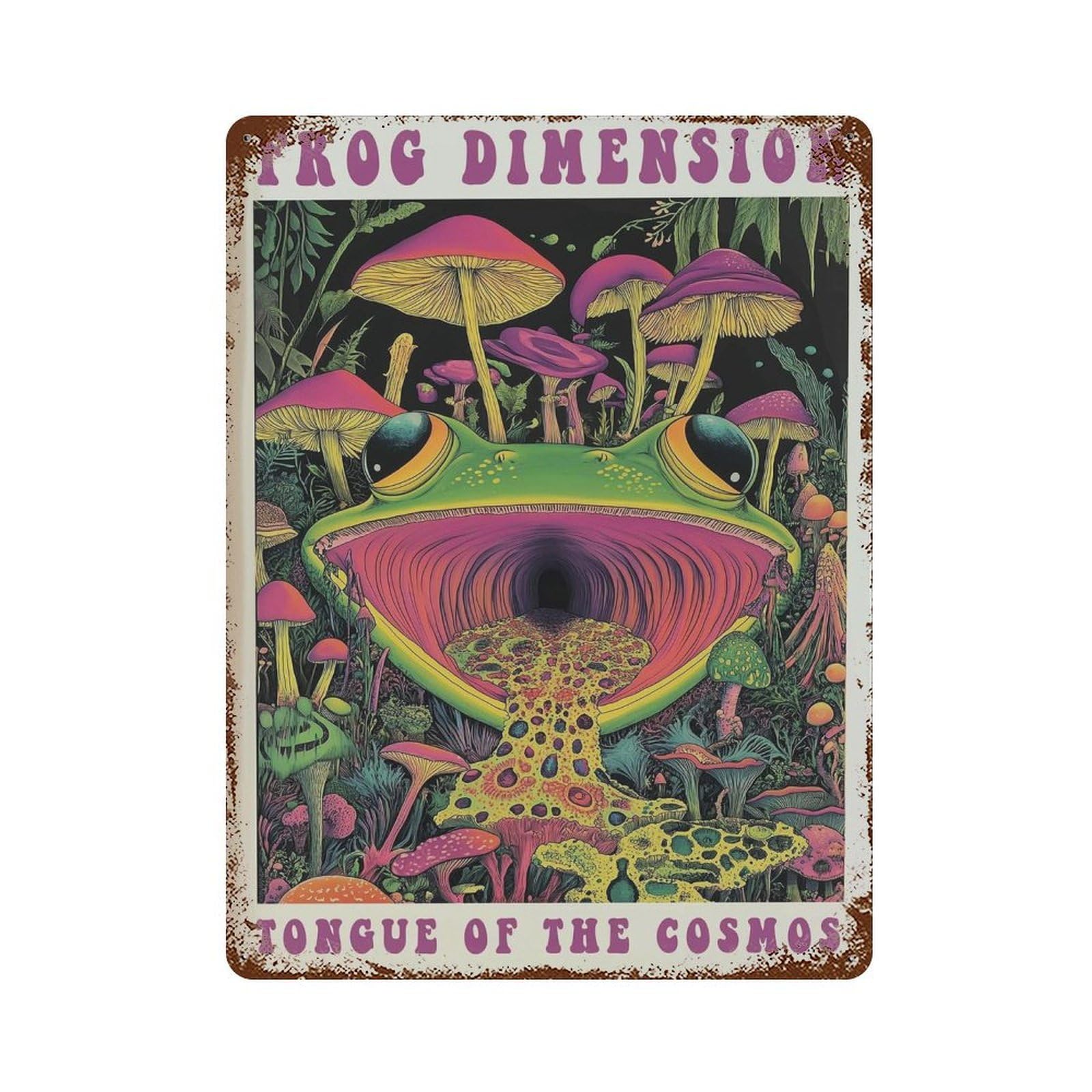 xiaoxiaoshen Psychedelic Frog Trippy Mushroom Dimension Surreal Cosmic Work Psy Wall Decor Art Metal Tin Poster Modern Home Decor Art Home Bar Shop Decorations Vintage Sign 40x30cm