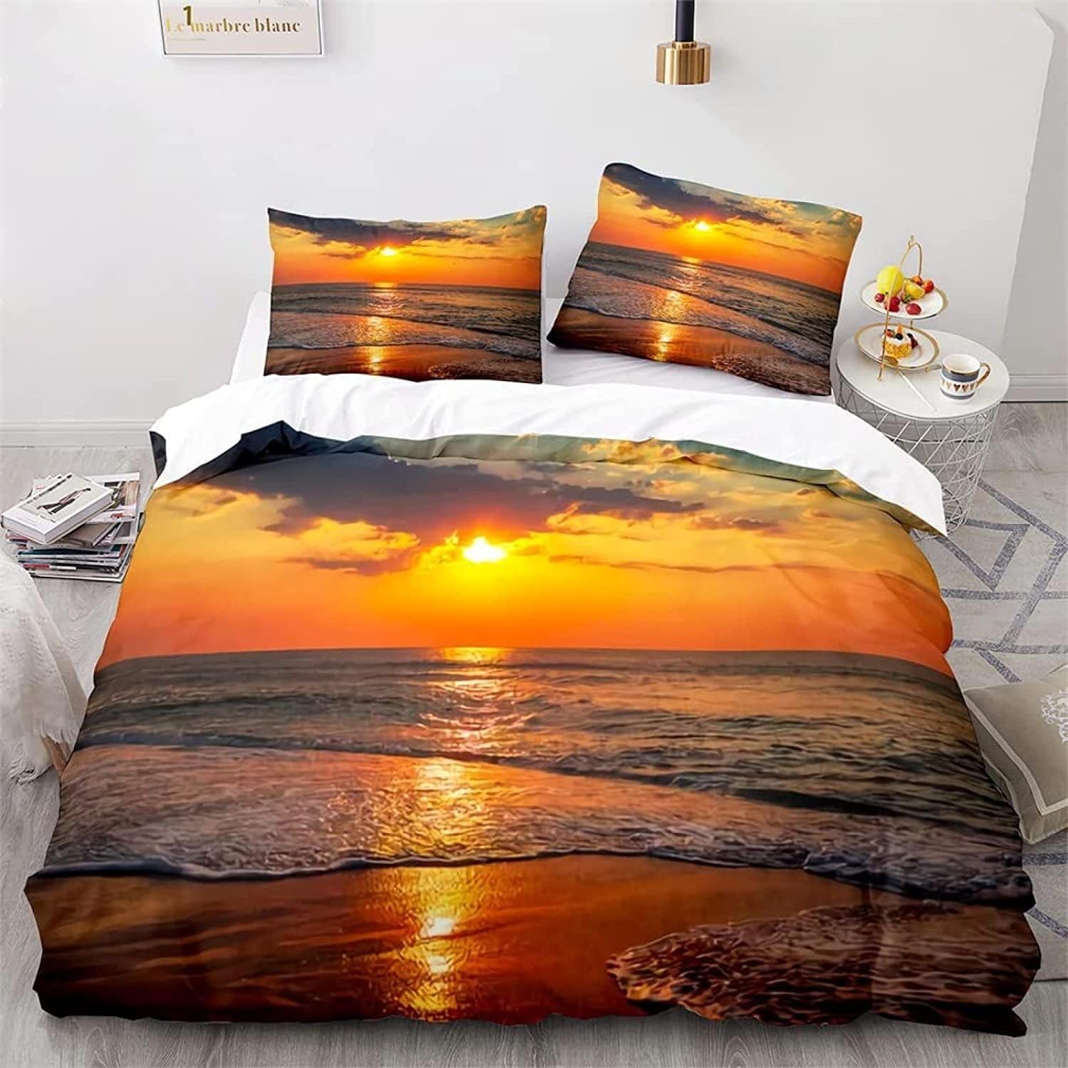 Funda Nordica Cama 105 Playa Infantil Juvenil Funda Edredón Cama 105 para Niñas Niños con Cremallera Suave Fundas Nordicas 180x220 cm + 1 Fundas de Almohada 50x75 cm
