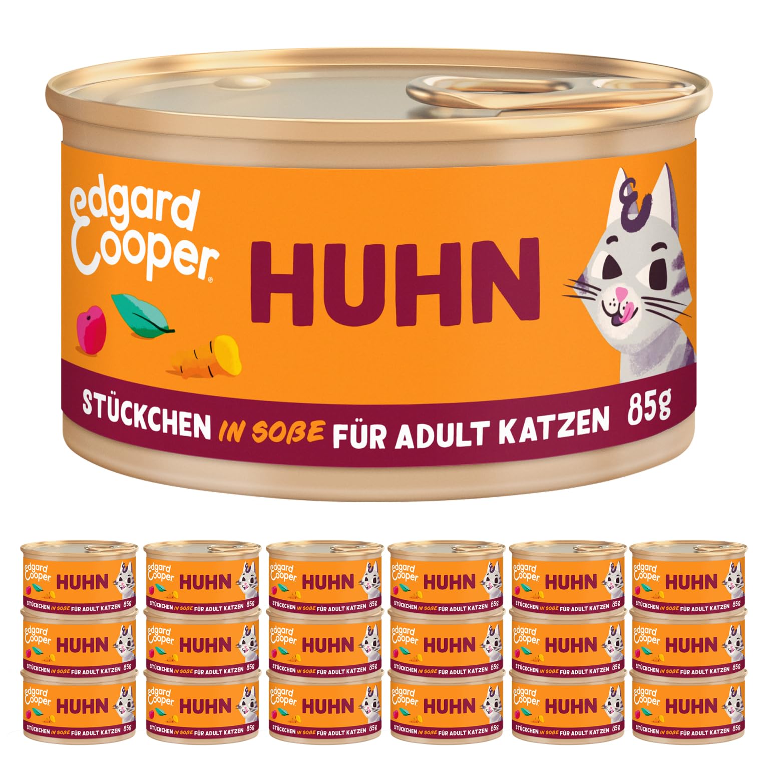 Edgard Cooper Nassfutter für Katzen, (Huhn, 85g x 18), Katzenfutter nass in Sauce ohne Zucker und Getreidefrei, für sterilisierte und aktive Katzen, natürlichen Zutaten