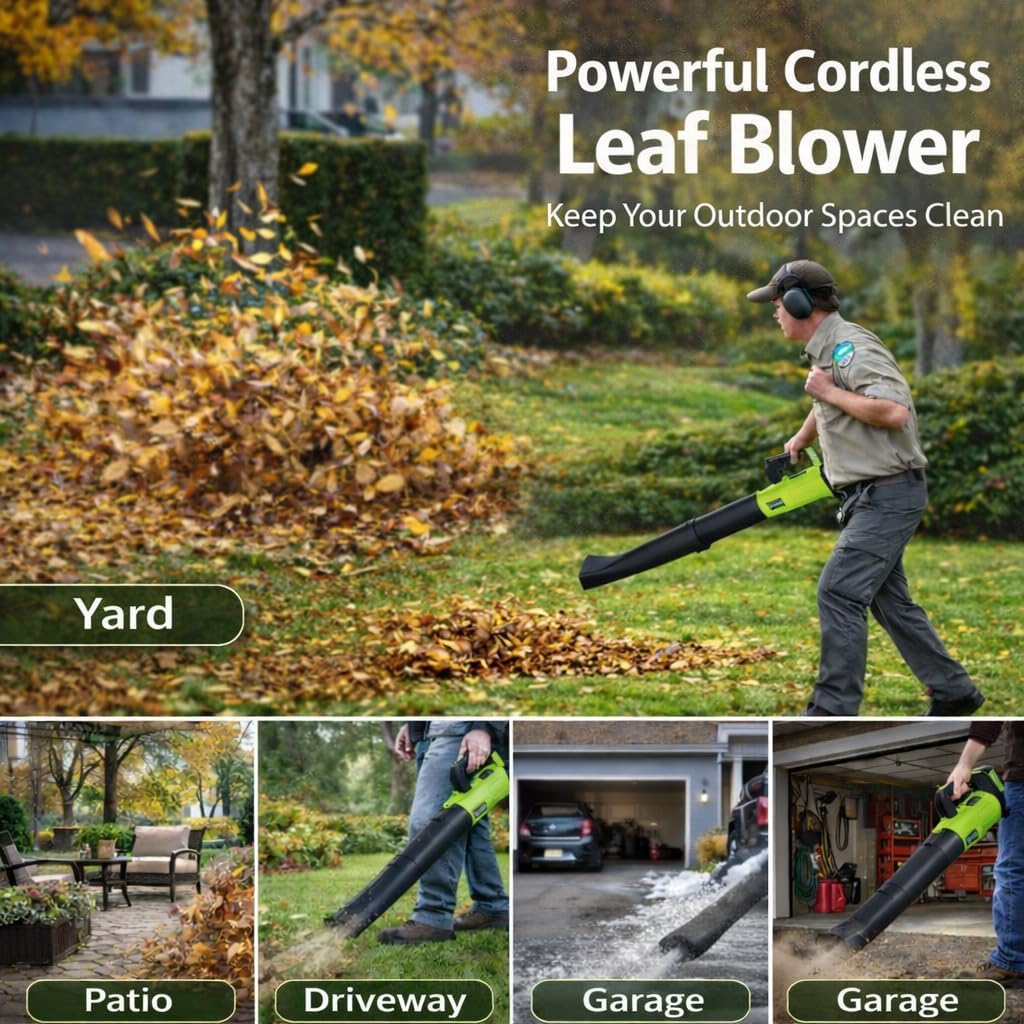 Cordless Leaf Blower for Small to Medium Yards - 2×4Ah Batteries, Lightweight Battery Powered Leaf Blower with 7-Speed Control & 2 Tubes for Patio, Driveway, Light Debris