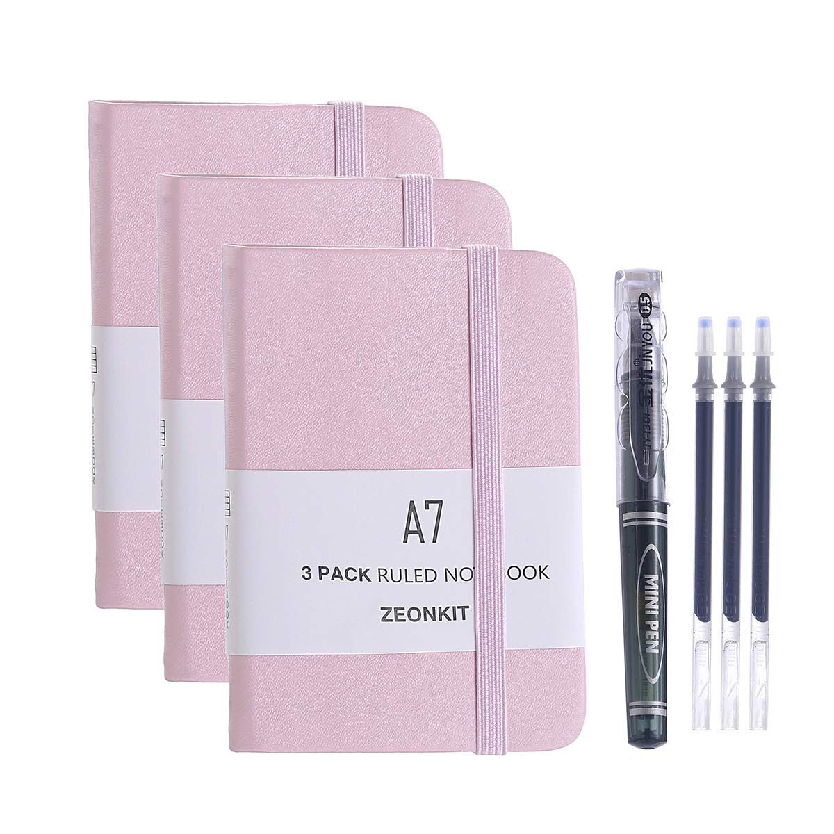 3 pack mini Pocket Notebook,small hardcover pocket journal with Pen(1 pen+3 Refills),A7 notebook size2.5×4 inch, Time planner notebook for kids girls women college student, 96 sheets /192 pages (PINK)