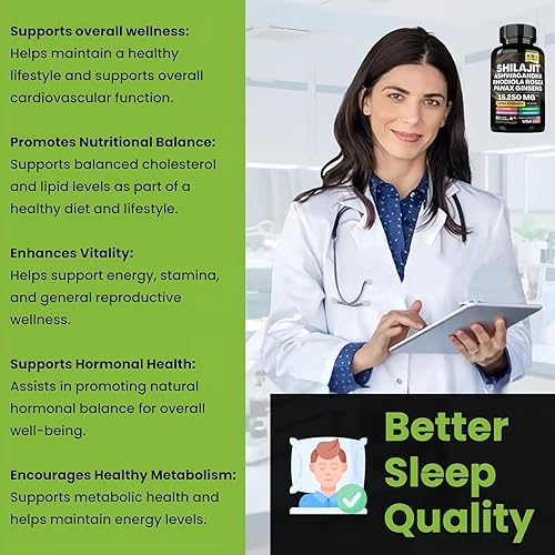 Miniatura 9 de Shilajit Ashwagandha Capsules, multivitamínico de hierbas 8 en 1 para hombres y mujeres, con Rhodiola Rosea, cúrcuma de ginseng, extracto de hongos,