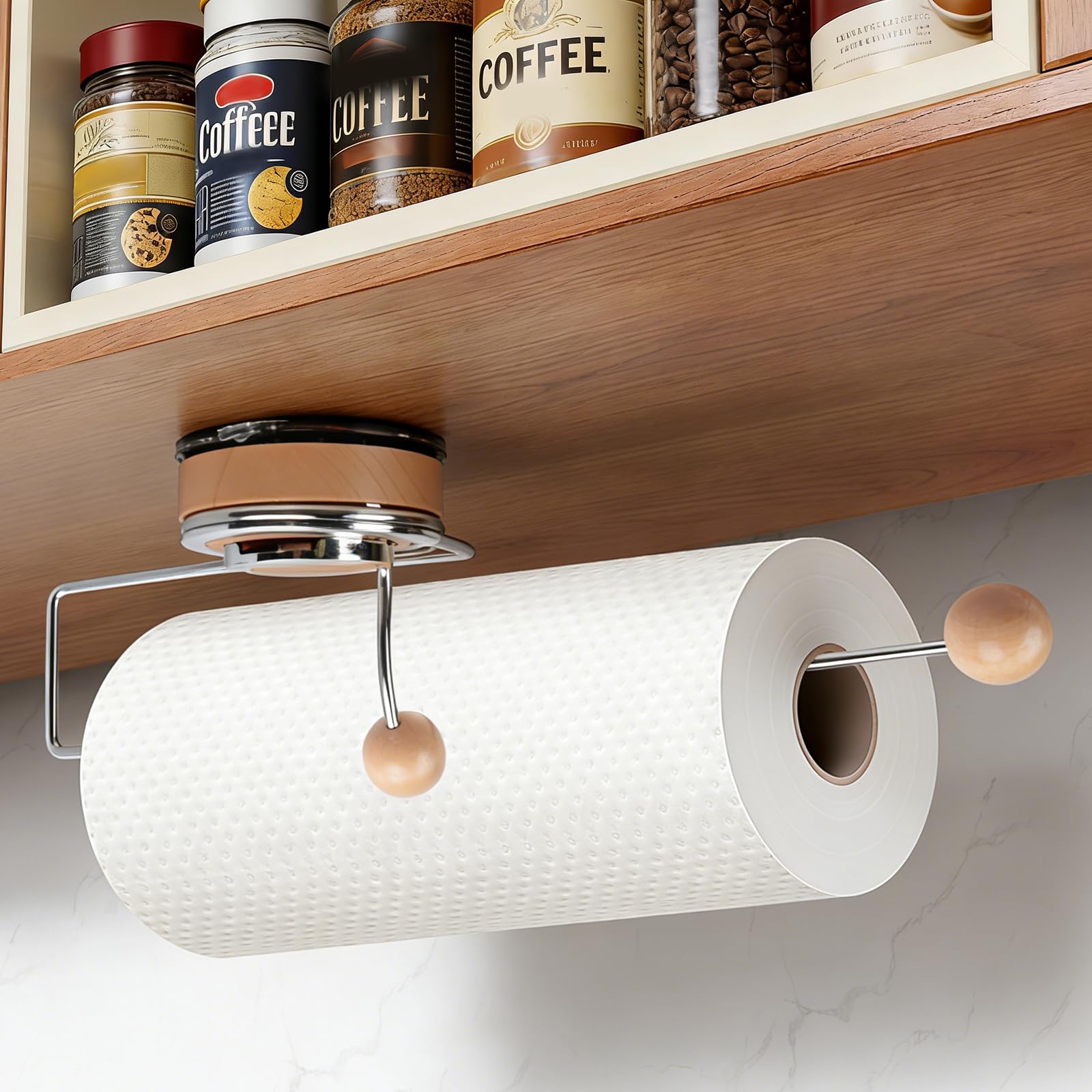 Kitchen Roll Holder Under Cabinet, Paper Roll Holder, Stainless Steel Paper Towel Roll Holder Self Adhesive, Suction Cup, No Drilling (A)