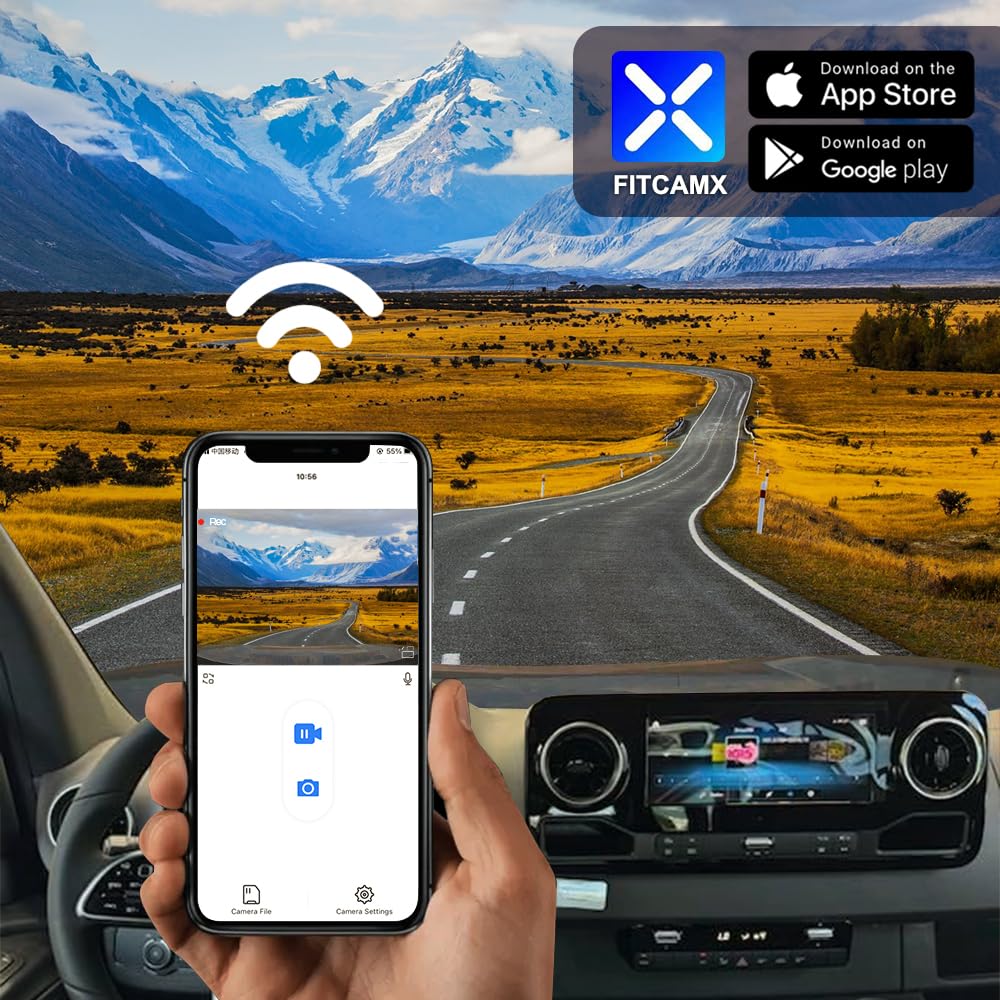 Fitcamx Dashcam 4K Convient pour Mercedes-Benz Sprinter Van 2019-2025 (HD2-D1160), OEM Caméra Embarquée Voiture, 2160P UHD Video WiFi, G-Capteur, Enregistrement en Boucle, WDR, Plug&Play, Carte 64Go