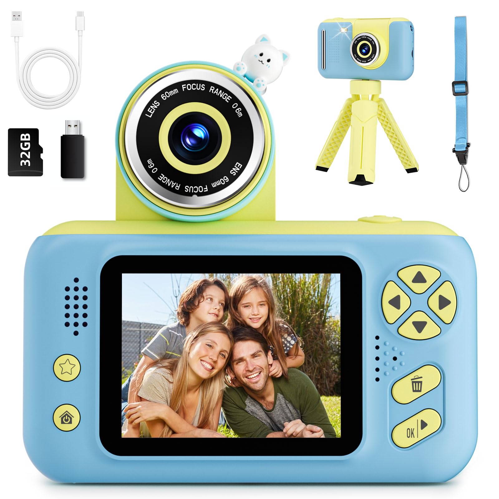 Kids Camera Toys Kids Digital Camera With 32GB Card HD Video