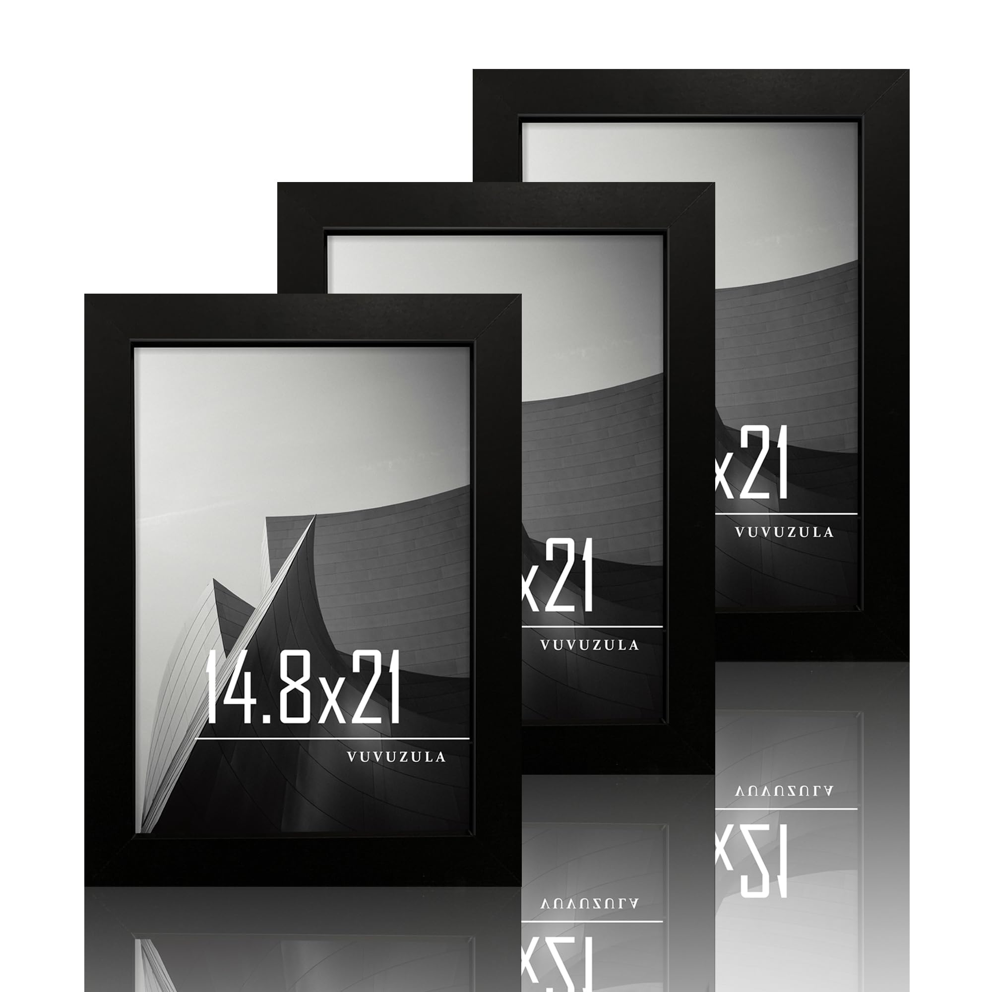 VUVUZULA Picture Frame A5 Black Wood Photo Frame 15 x 21 cm Wooden Frame MDF Frame DIN A5 for Certificates Set of 3