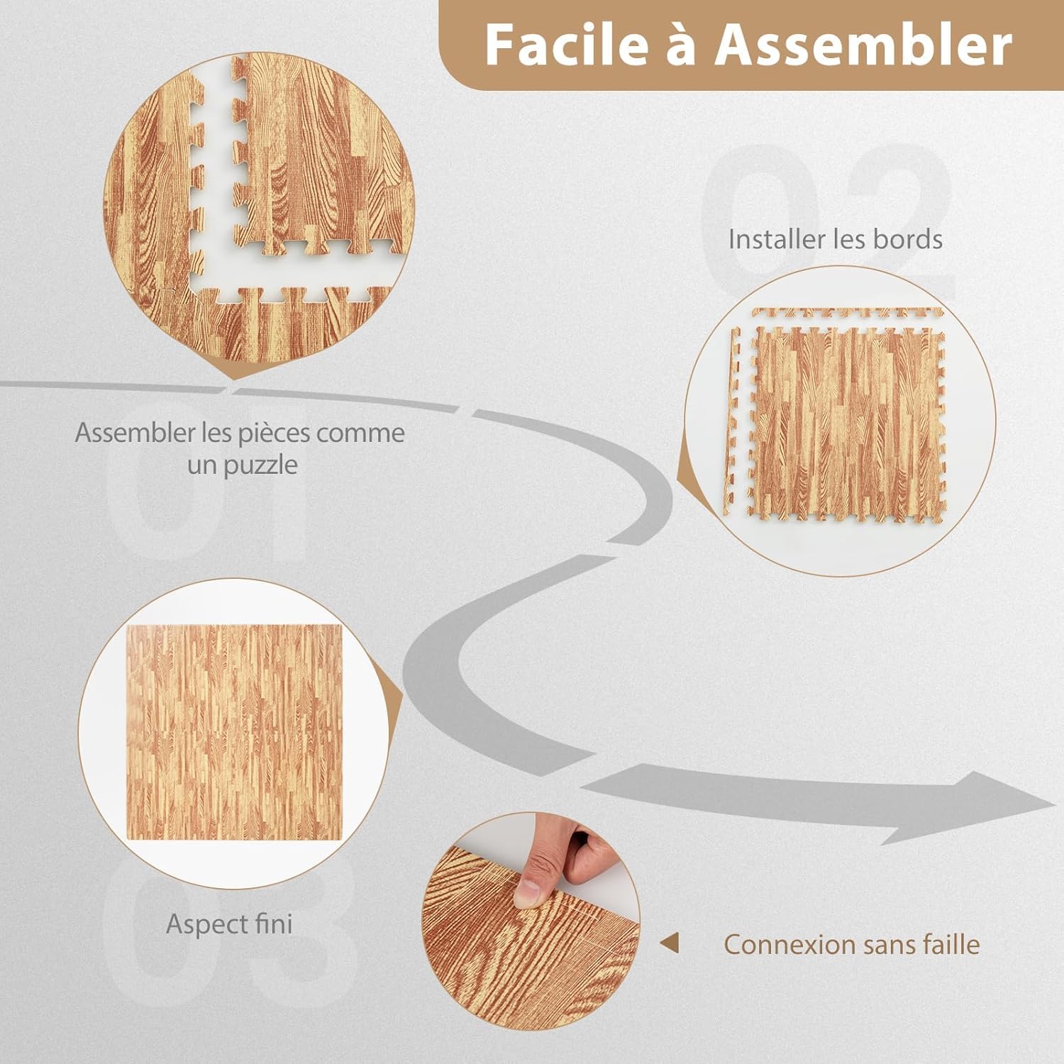 GOPLUS Tapis de Protection Fitness Puzzle en Mousse EVA, Tapis de Sport de Sol 12 Dalles Effect Bois, 61x61CM, Tapis Matelas Épais Antidérapant Couvre 4,5m² pour Gym, Salle de Sport, Garage, Piscine