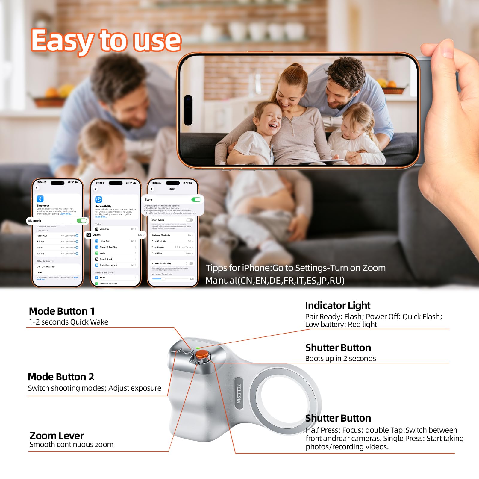 Fun Shot Smartphone Handle Grip e C03 Magnetica Selfie Luce,Impugnatura per Telefono Fotocamera con USB-C Telecomando Bluetooth, Maniglia per Scattare Foto Phone, compatibile con iPhone e Andriod