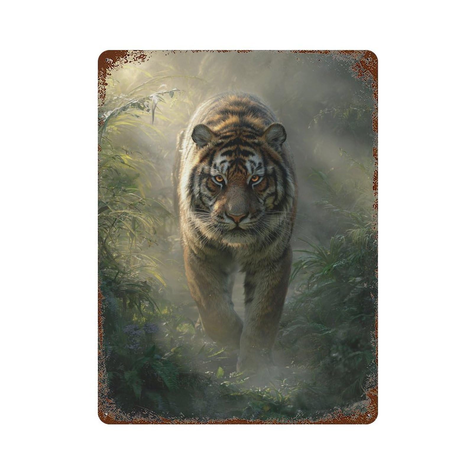 Tiger in Amazon Rainforest-1 15.7"x11.8" Decorative Tin Sign, Retro Wall Decor for Bistro, Counter And Cafe Decor