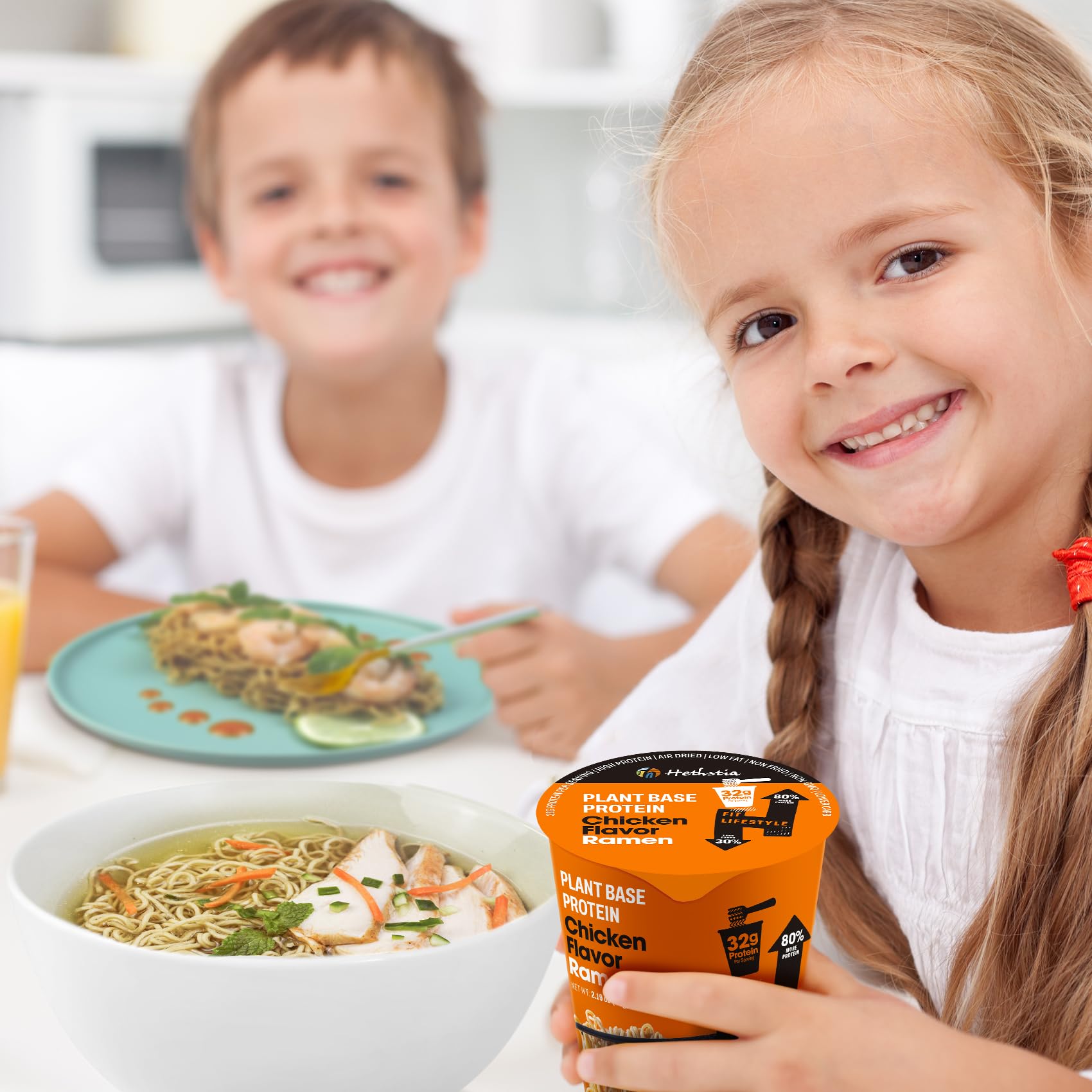 Hethstia Protein Ramen Instant Chicken Soup Cup, Plant-Based High Protein(32g) Ramen Chicken Flavor, 6 Pack, Non-Fried, Low Fat, Vegan, Quick & Healthy Meal, Holiday Gift
