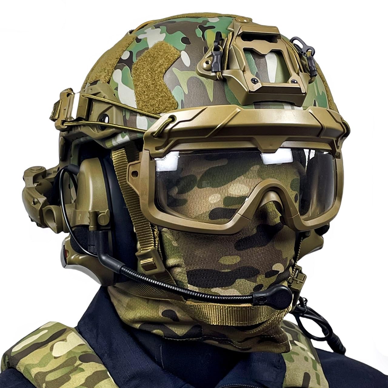 Zestaw Szybkich Hełmów Airsoftowych, Hełm SF Ultra High Cut Tac Z Taktycznym Zestawem Słuchawkowym Bez Hałasu I Taktycznymi Goglami Dzielonymi Na Dwa Tryby, Dla Obwodu Głowy 54-62 Cm(CP)