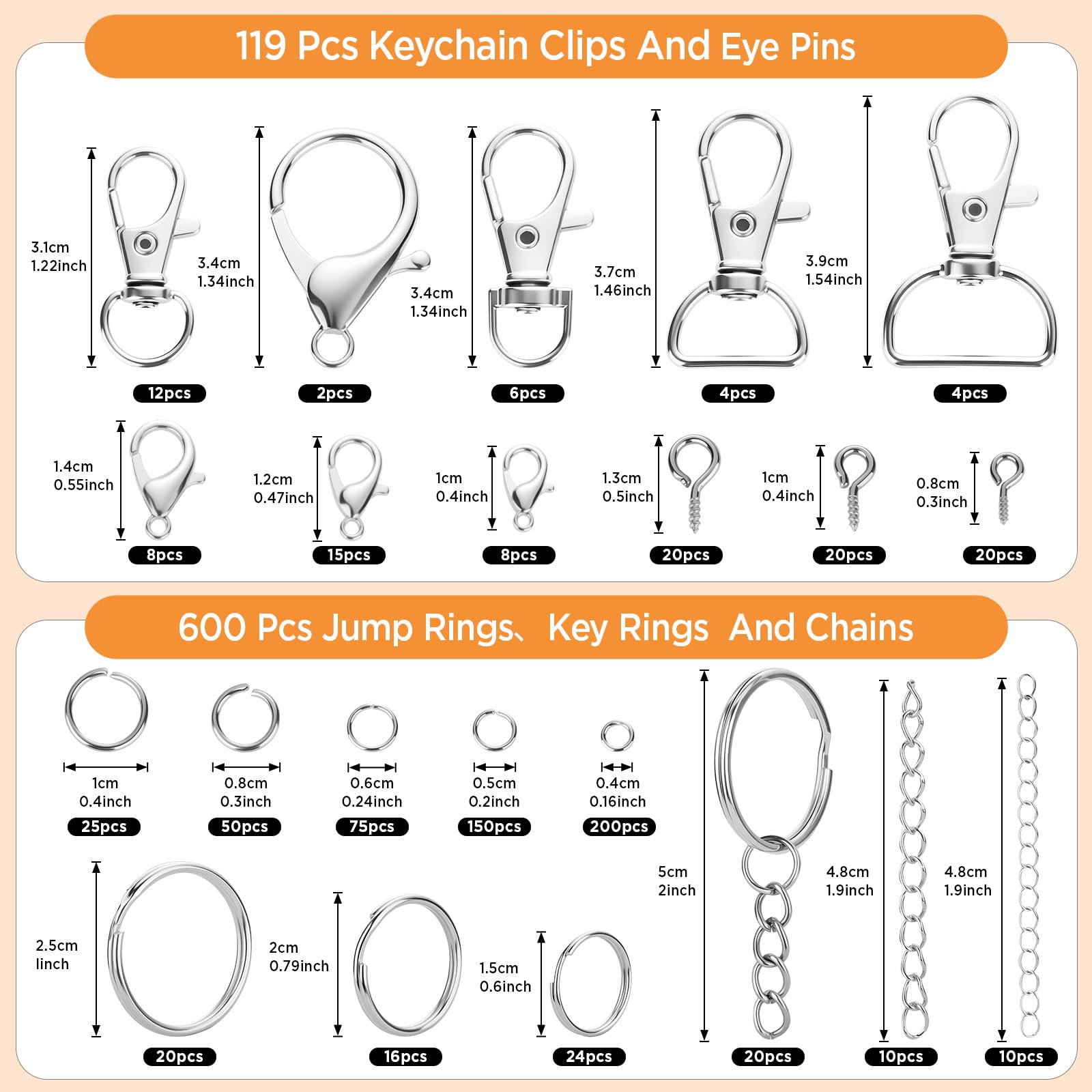 Funtopia 740PCS Keyring Making Kit, Metal Keyring Clip, Key Ring