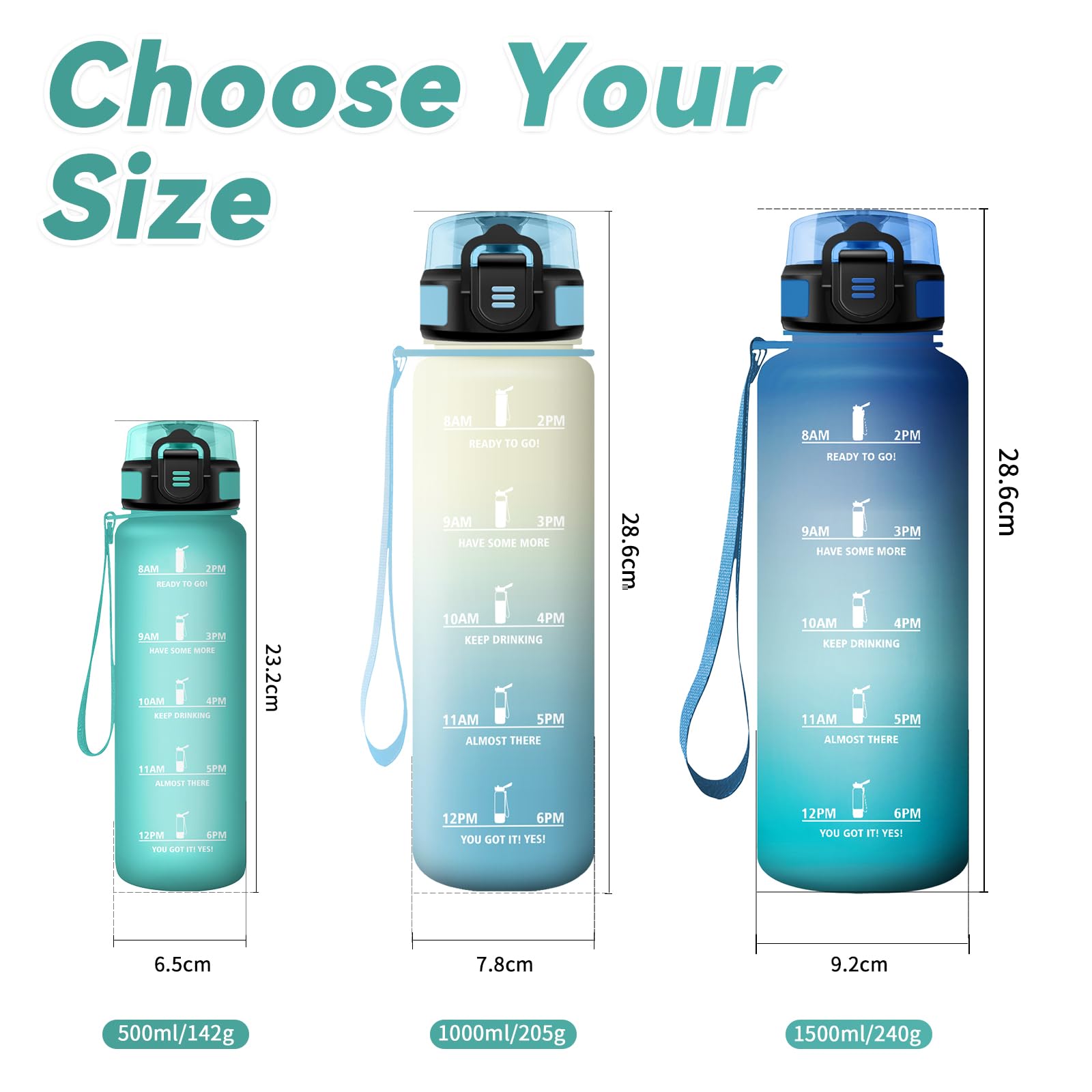 Borraccia 500ml, Borraccia Motivazionale con Filtro, Borracce senza BPA, a Prova di Perdite, Bottiglia Acqua Adulto, per Sportiva, Bici, Viaggio, Corsa, Yoga, Ufficio, Scuola - 5