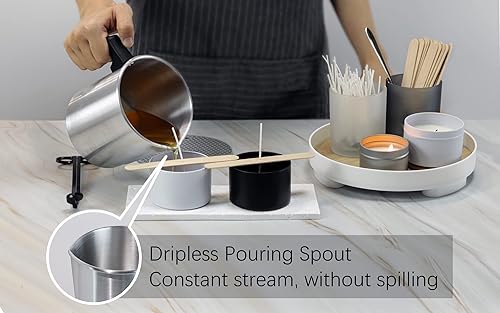 Miniatura 5 de Aroparc Olla para hacer velas, olla de fusión de cera de doble caldera de 40 onzas, jarra de vertido de 2 libras para hacer velas con cuchara,