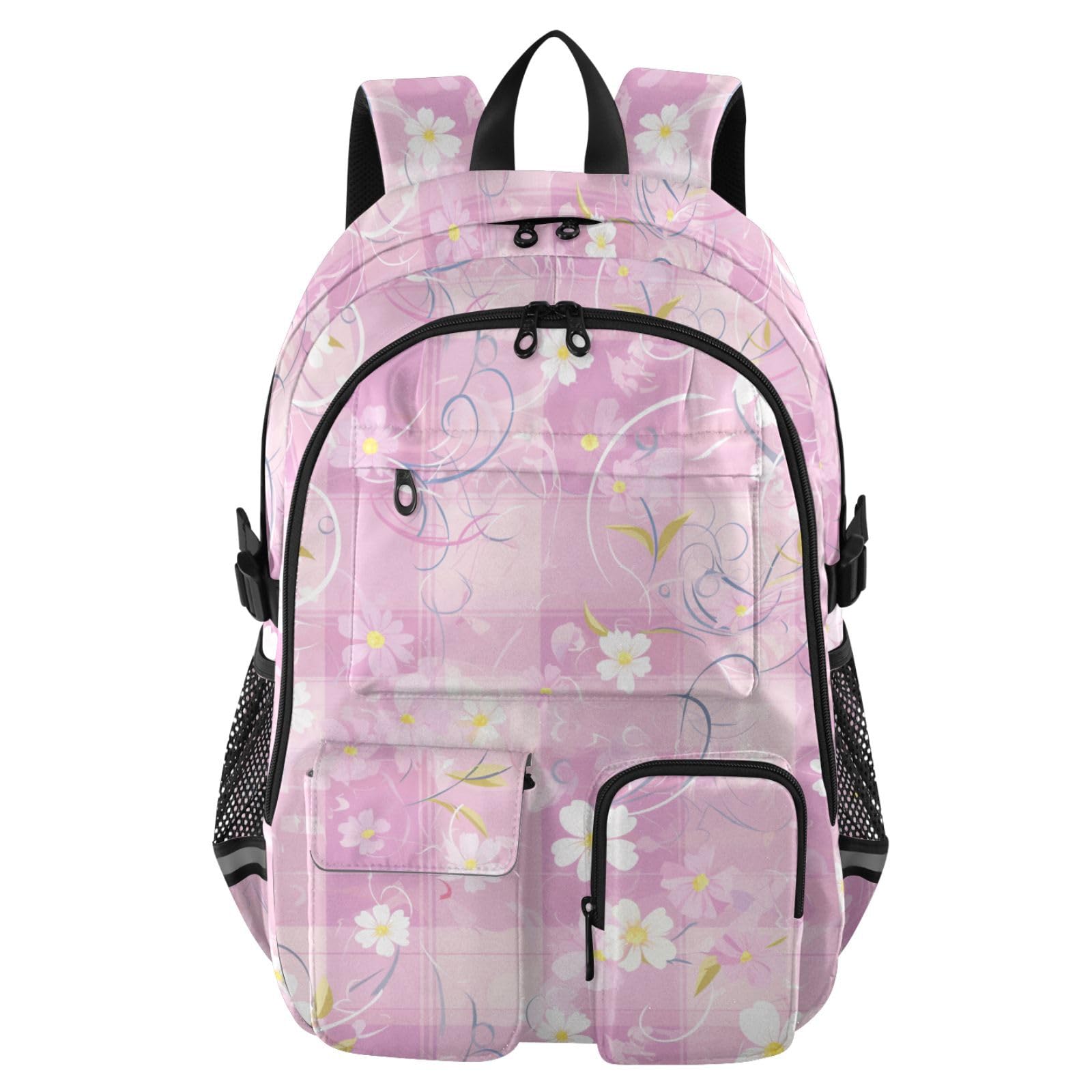 Mochilas de viaje para laptop acolchadas contra golpes escolares con cuadros amarillos y morados 8