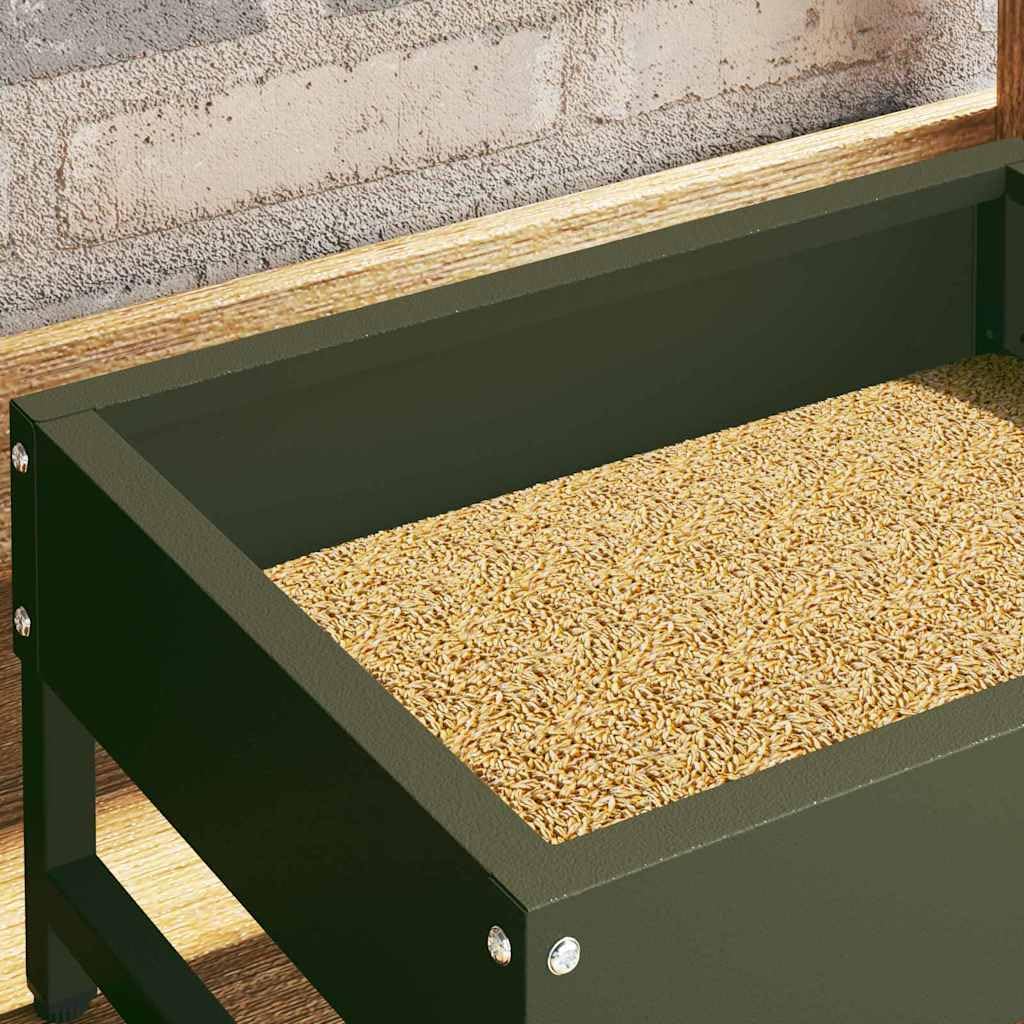 Mangiatoia per uccelli verde oliva in acciaio laminato a freddo, 34 x 26 x 16 cm, resistente alle intemperie, per interni ed esterni, con capacità di 3 kg e facile da montare