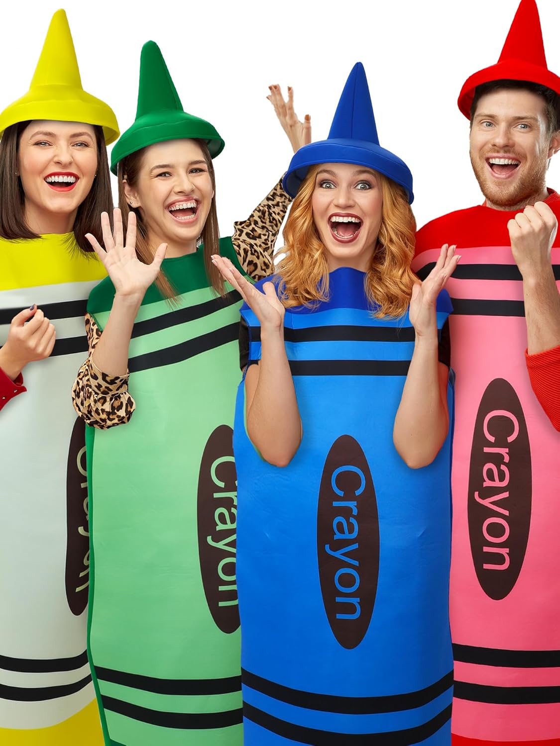 Xtinmee 4 Set Halloween Crayon Costume for Adult Couples with Colorful Hat Halloween Party Group Family Outfit Bright