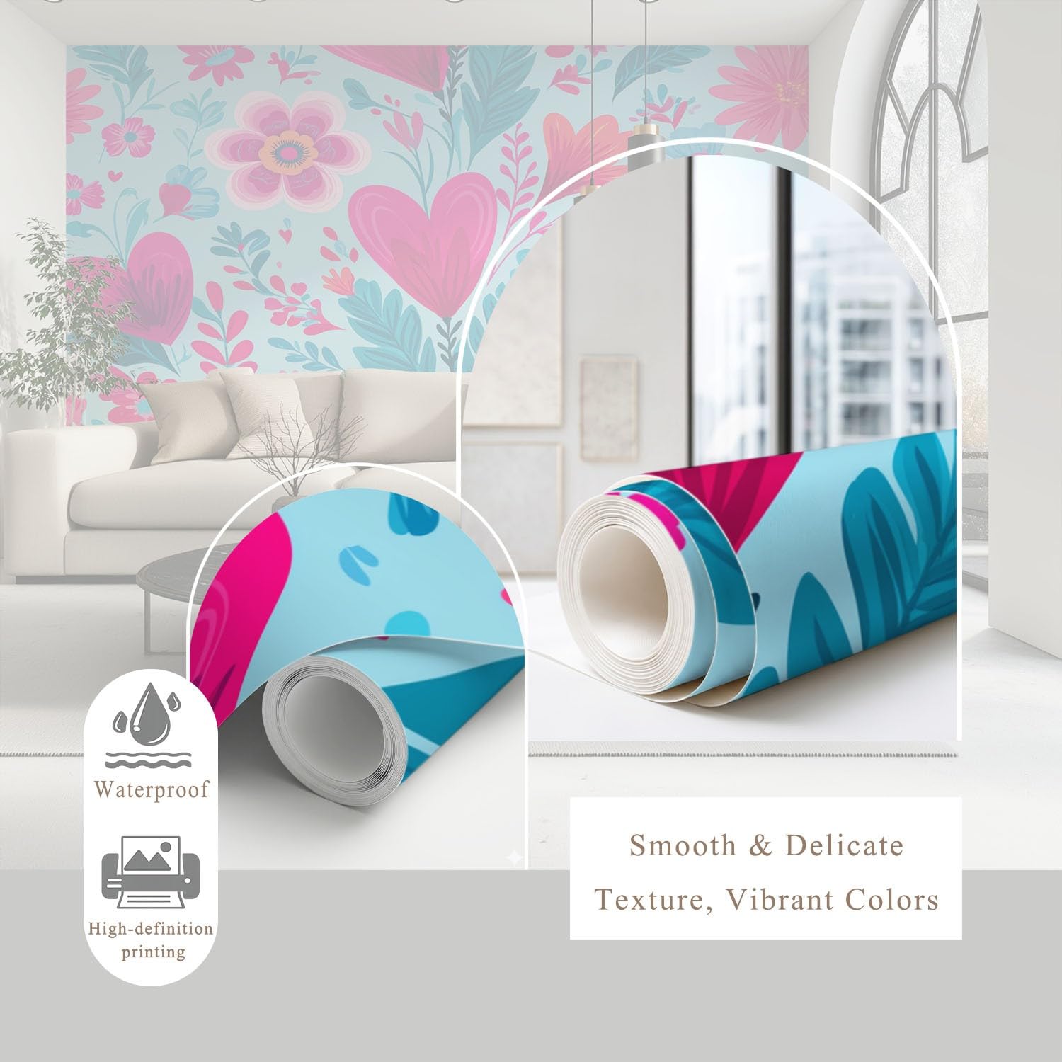 Tapeta 3D botaniczna, geometryczna, romantyczna 274 x 254 cm, fototapeta, elegancka, w kształcie serca, kwiatowa, świeża tapeta mural do sypialni, przedszkola, malowniczego ogrodu
