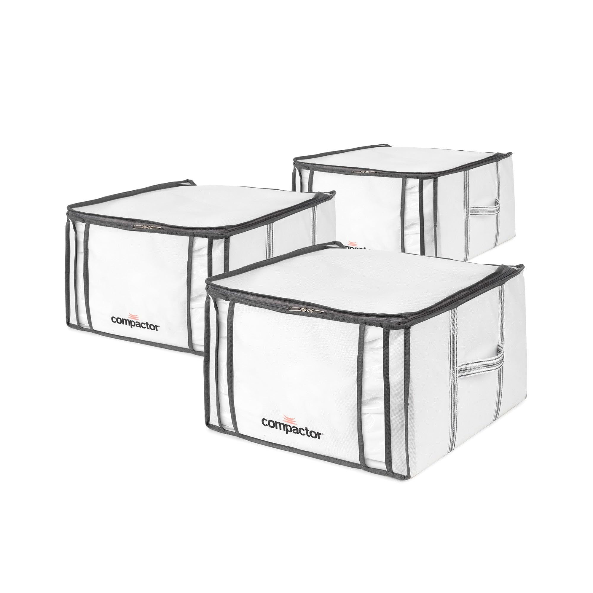 Compactor - 3er Set Aufbewahrungsboxen Life M mit Vakuumbeutel - Komprimierung von Kleidung, Kissen, Decken - Kompatibel mit Staubsauger und Handpumpe - Für Kleiderschrank und Umzug