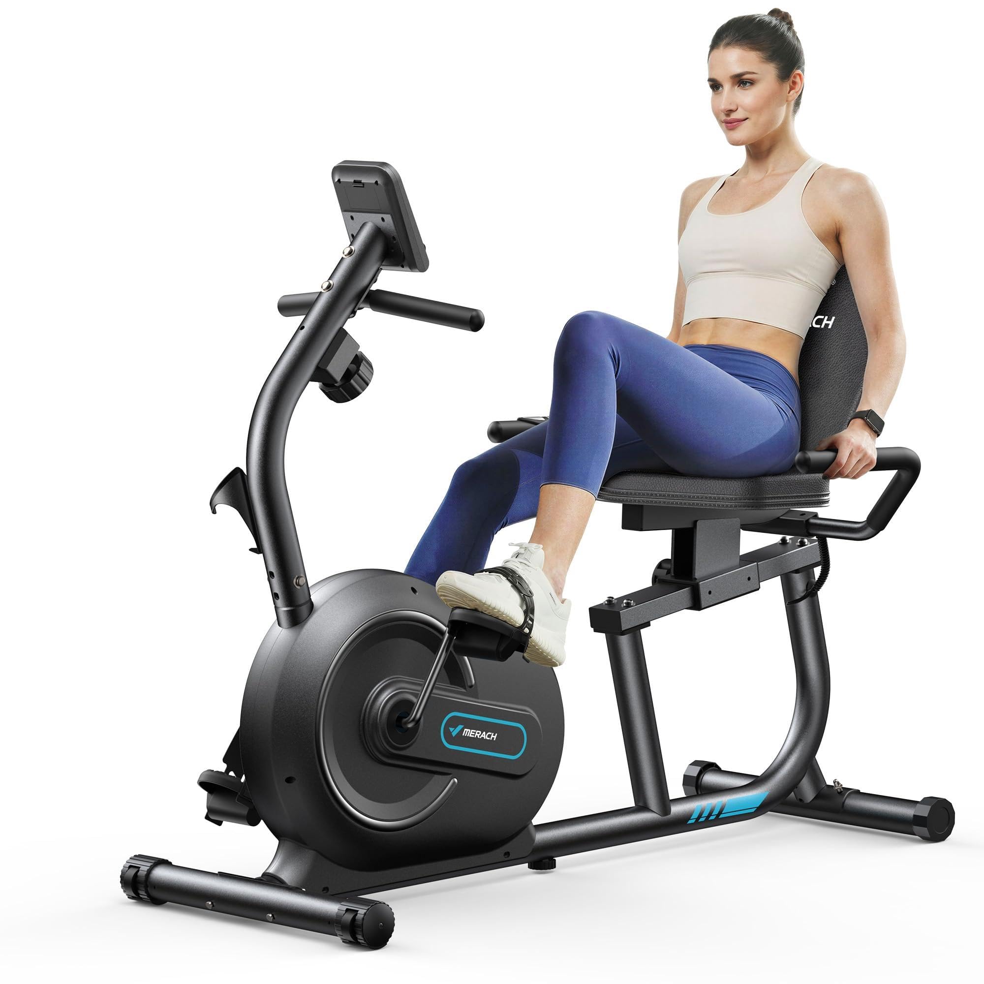 MERACH Recumbent Exercise Bike for Home with Smart Bluetooth and Exercise Bikes Exclusive App, LCD, Heart Rate Handle Stationary Bikes for Home, Magnetic Recumbent Bikes for Seniors Gym S08/S23