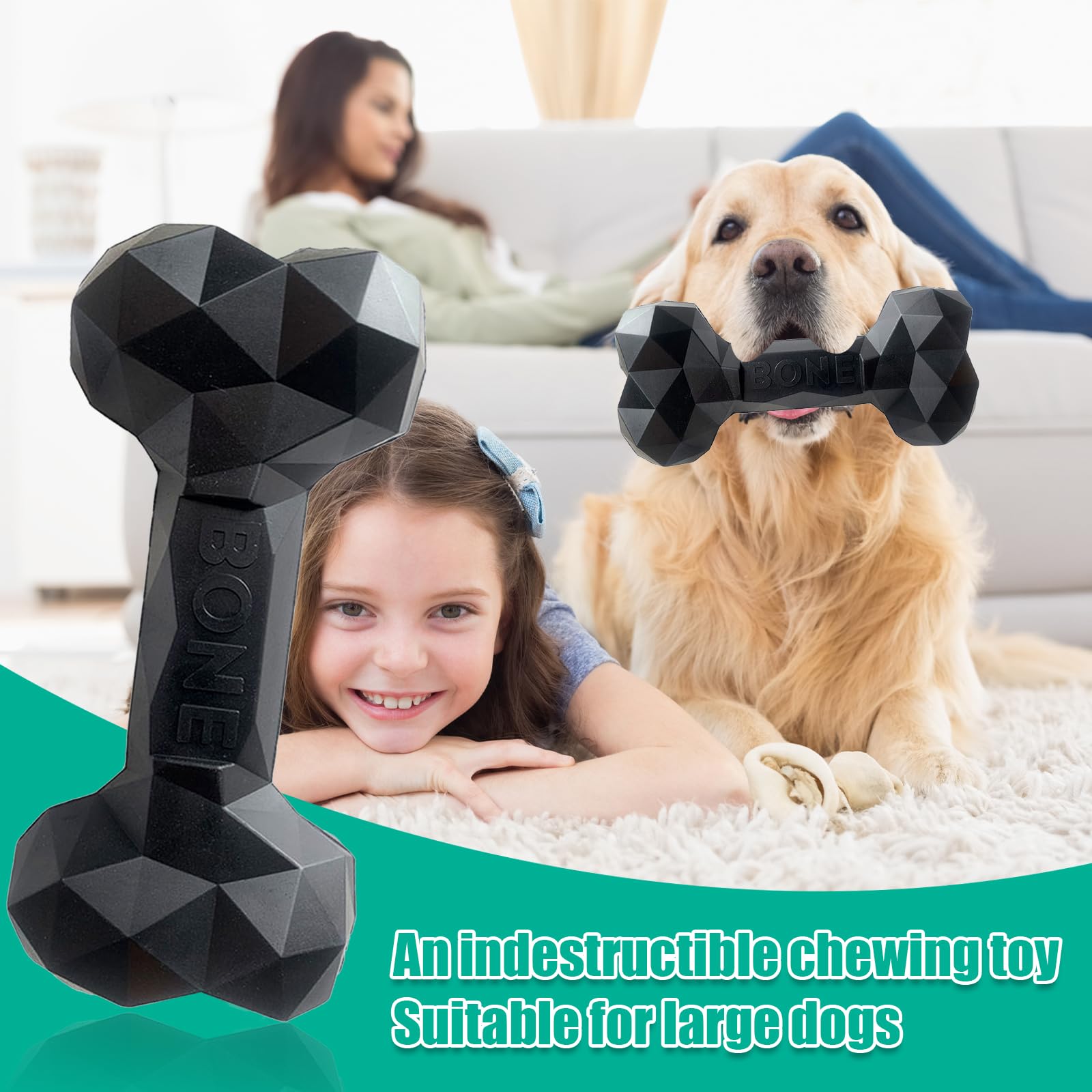 SAVOSWEET Dog Toys Chew Bone, Teething Bone Dog Toy, Black Rubber Bone Dog Chew Toy for Large Dogs Within 60 Kg, Dog Toy Teeth Cleaning - Image 4