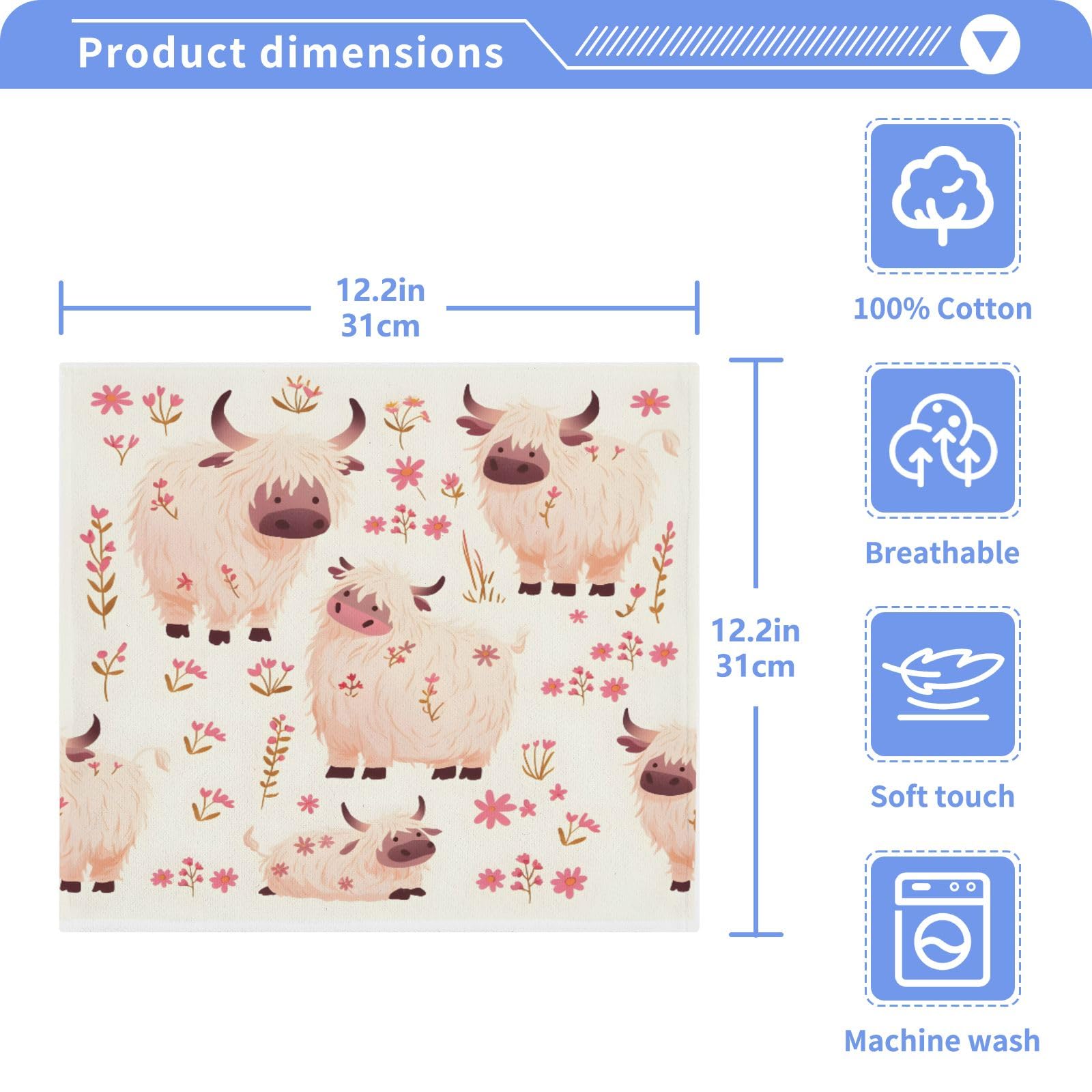 ALAZA Wash Cloth Set 100% Cotton Fingertip Towels Face Cloths Sets Yak Bison Cute Highly Absorbent Soft Feel Set of 2