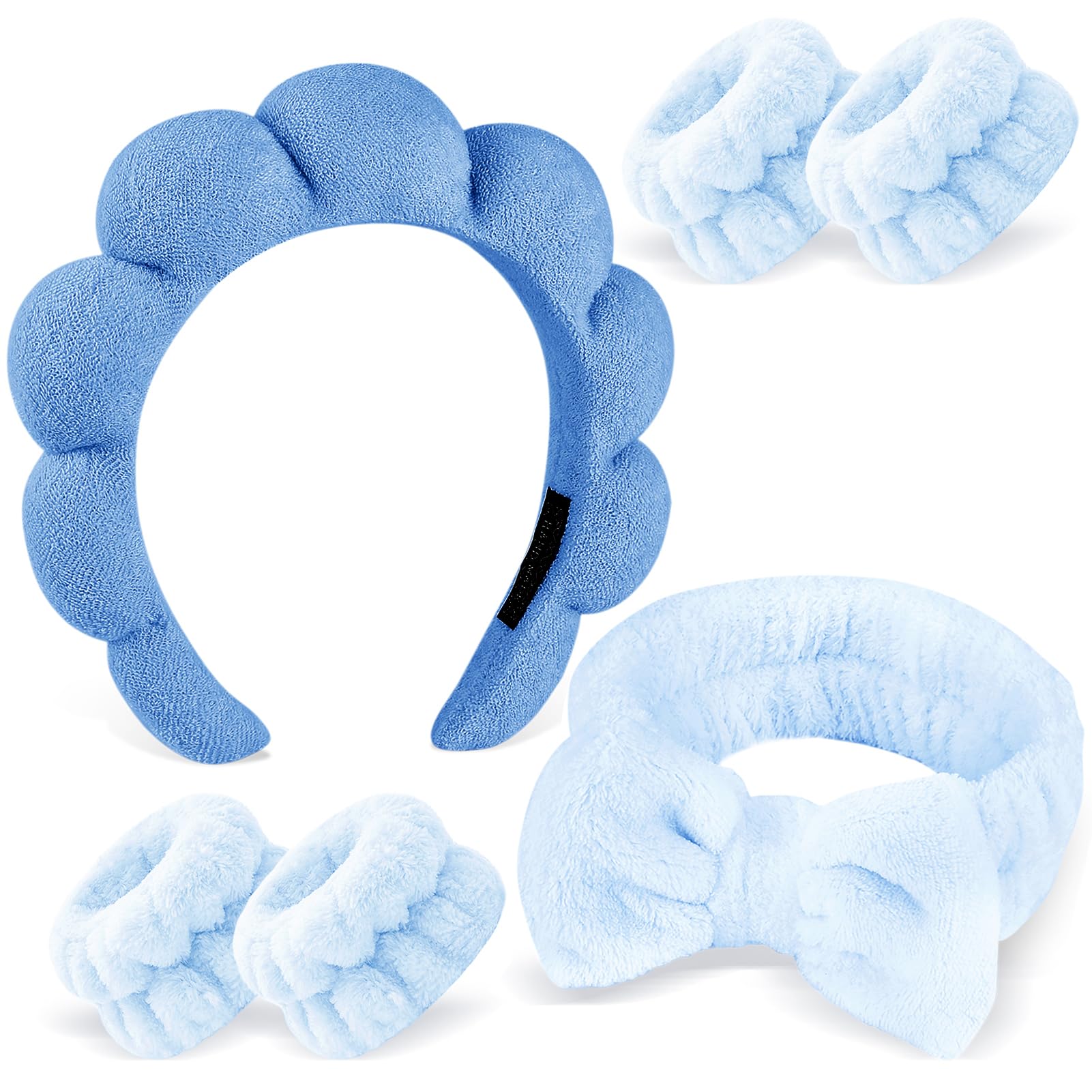 Zkptops 6Pcs Spa Headband for Washing Face Wristbands Set Women Bubble Makeup Sponge Terry Cloth Padded Puffy Skincare Headband Bow Tie Hairband Cute