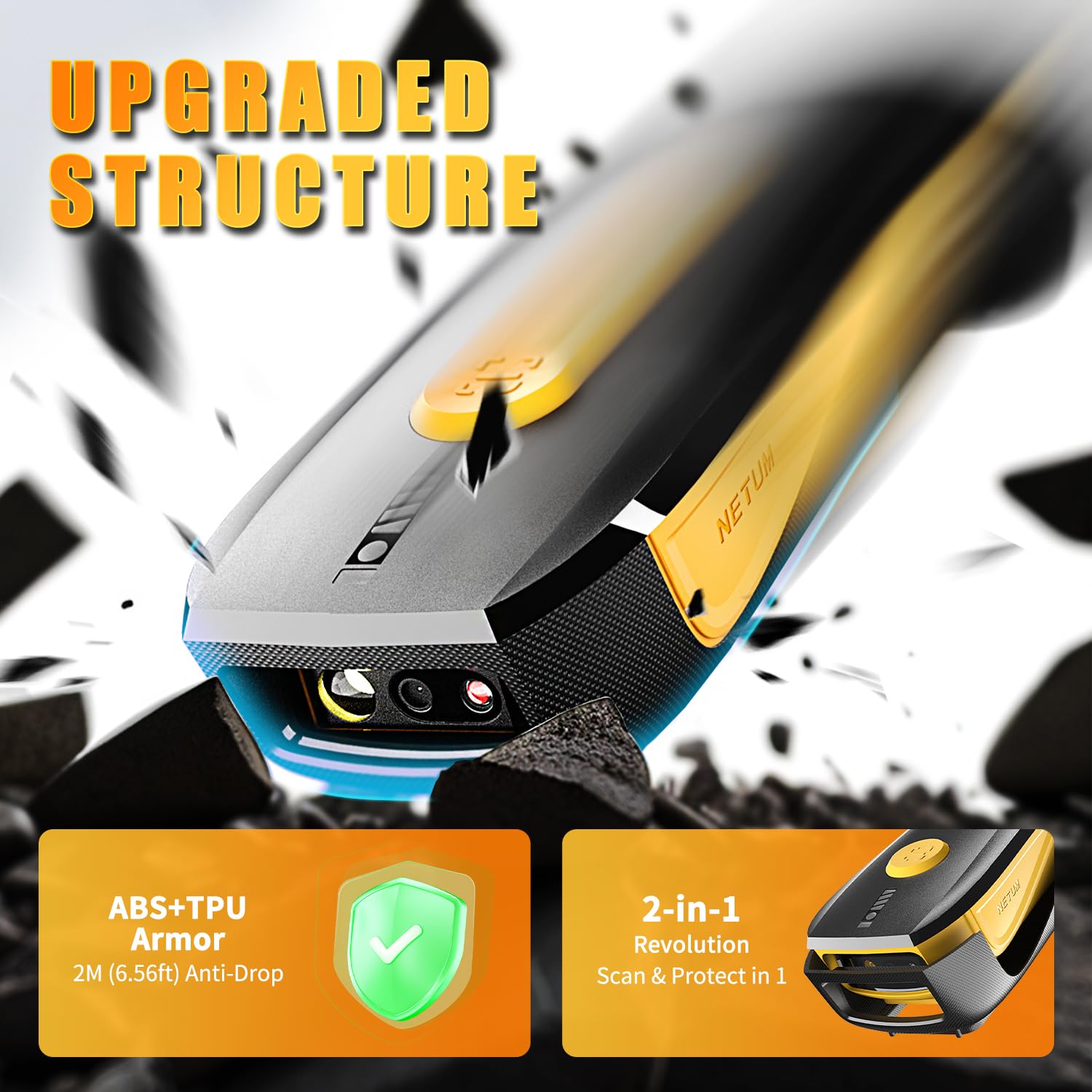 NETUM Lettore di Codici QR CS7501 - Scanner Bluetooth Portatile 1D 2D per Inventario, Imager Senza Fili per Tablet, Android, iOS, PC e POS