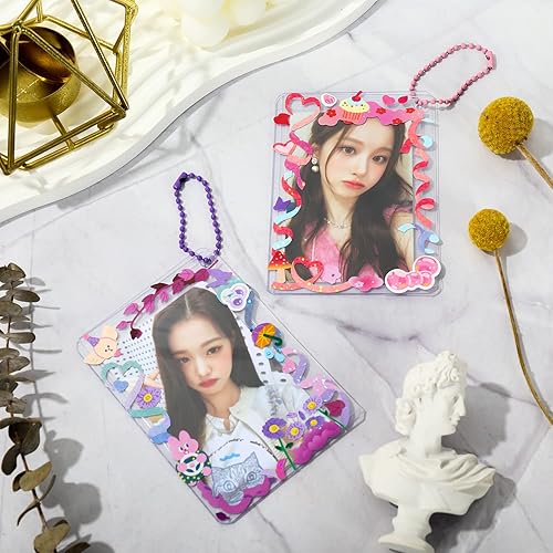 Miniatura 3 de Whaline 145 soportes para tarjetas fotográficas Kpop con calcomanías, fundas transparentes para tarjetas, kit de protector de tarjetas de fotos,