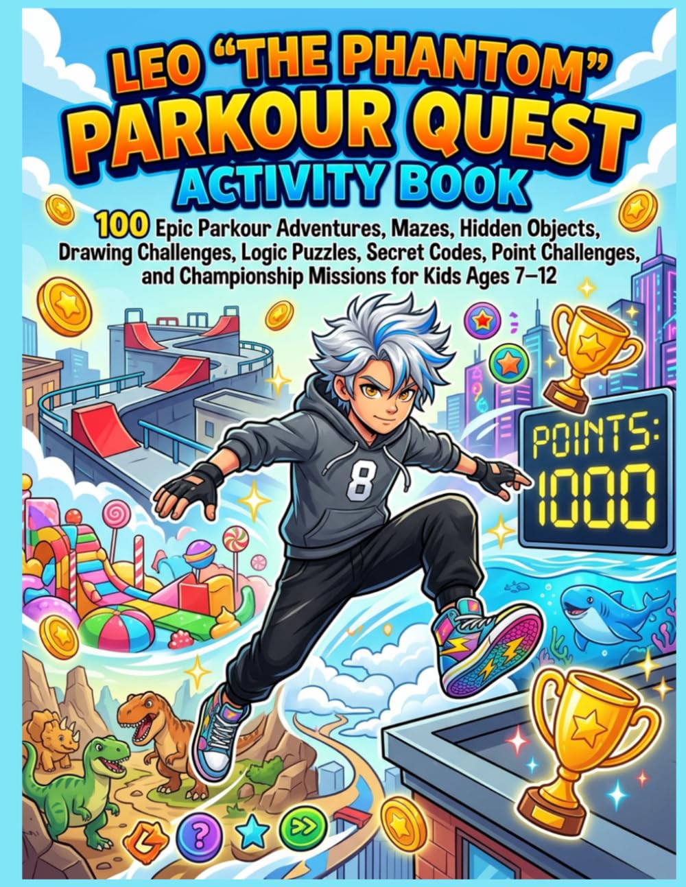 LEO "THE PHANTOM" PARKOUR QUEST ACTIVITY BOOK: 100 Epic Parkour Adventures, Mazes, Hidden Objects, Drawing Challenges, Logic Puzzles, Secret Codes, ... and Championship Missions for Kids Ages 7–12