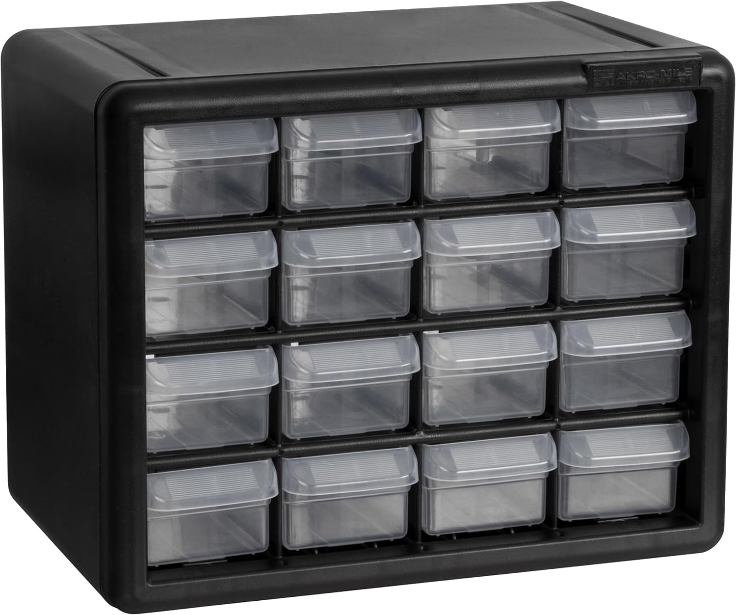 Akro-Mils10116 16-Drawer Plastic Drawer Storage Cabinet for Garage Organization, Lego Storage, Teacher Toolbox, Makeup Organizer, and More, 26.67 cm W x 16.19 cm D x 21.59 cm H, Black